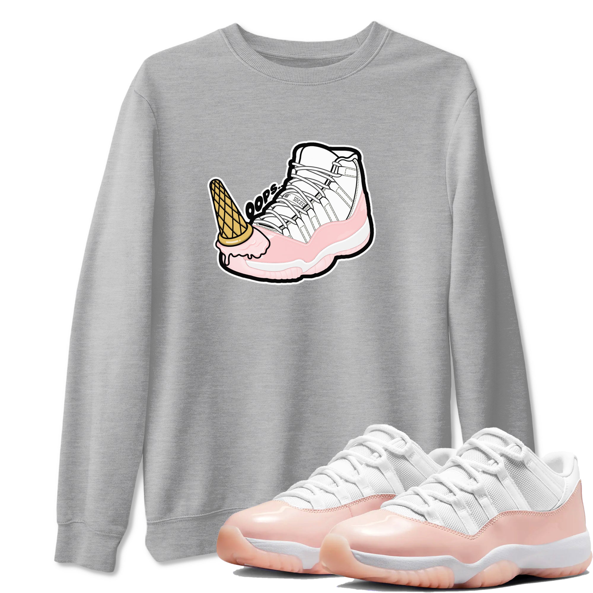 11s Legend Pink shirts to match jordans Dropped Ice Cream sneaker match tees Air Jordan 11 Legend Pink Drip Gear Zone streetwear brand Heather Grey 1 unisex cotton tee