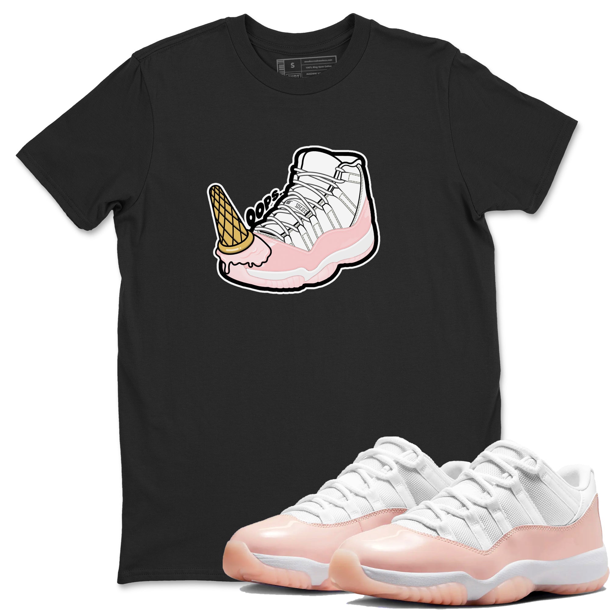 11s Legend Pink shirts to match jordans Dropped Ice Cream sneaker match tees Air Jordan 11 Legend Pink Drip Gear Zone streetwear brand Black 1 unisex cotton tee