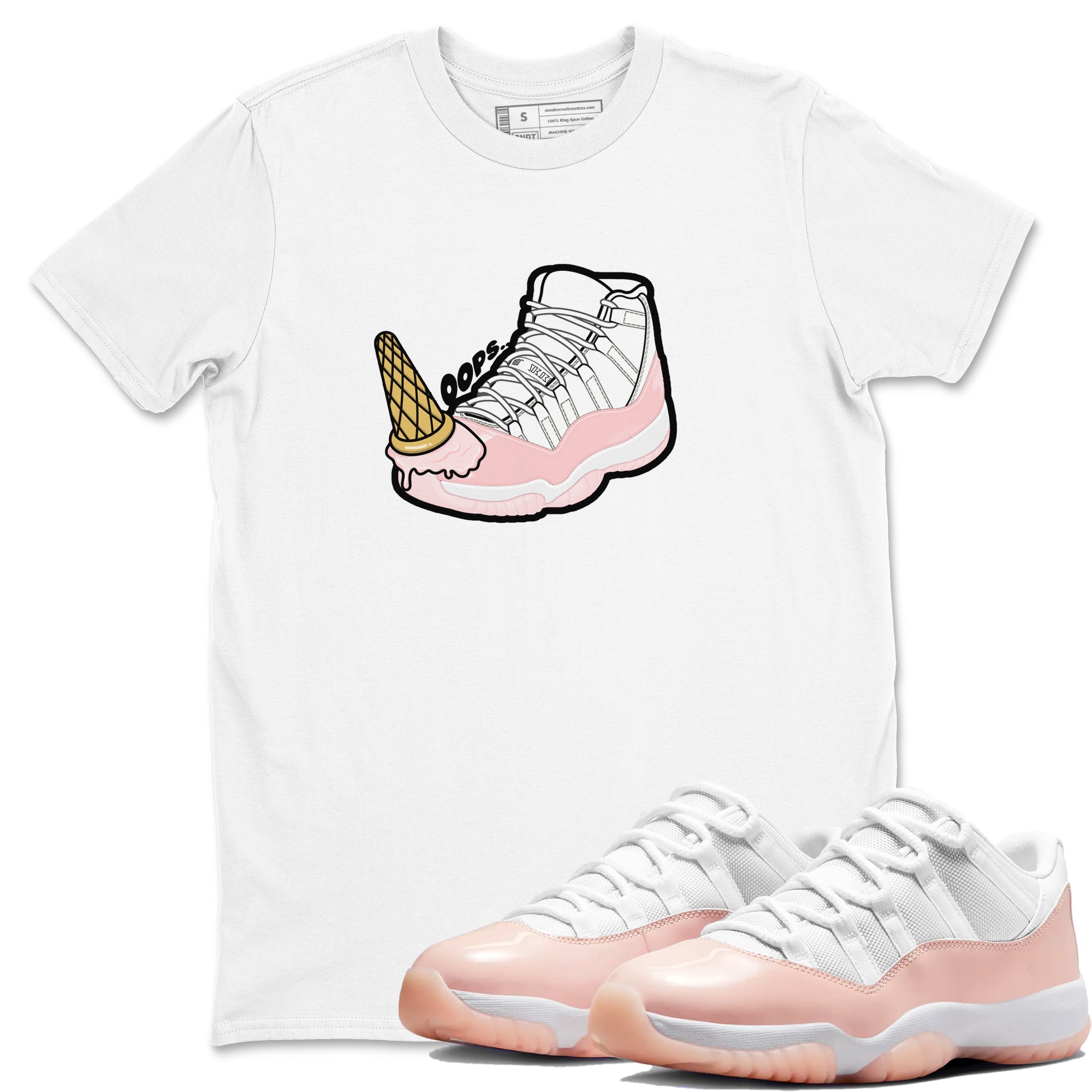 11s Legend Pink shirts to match jordans Dropped Ice Cream sneaker match tees Air Jordan 11 Legend Pink Drip Gear Zone streetwear brand White 1 unisex cotton tee