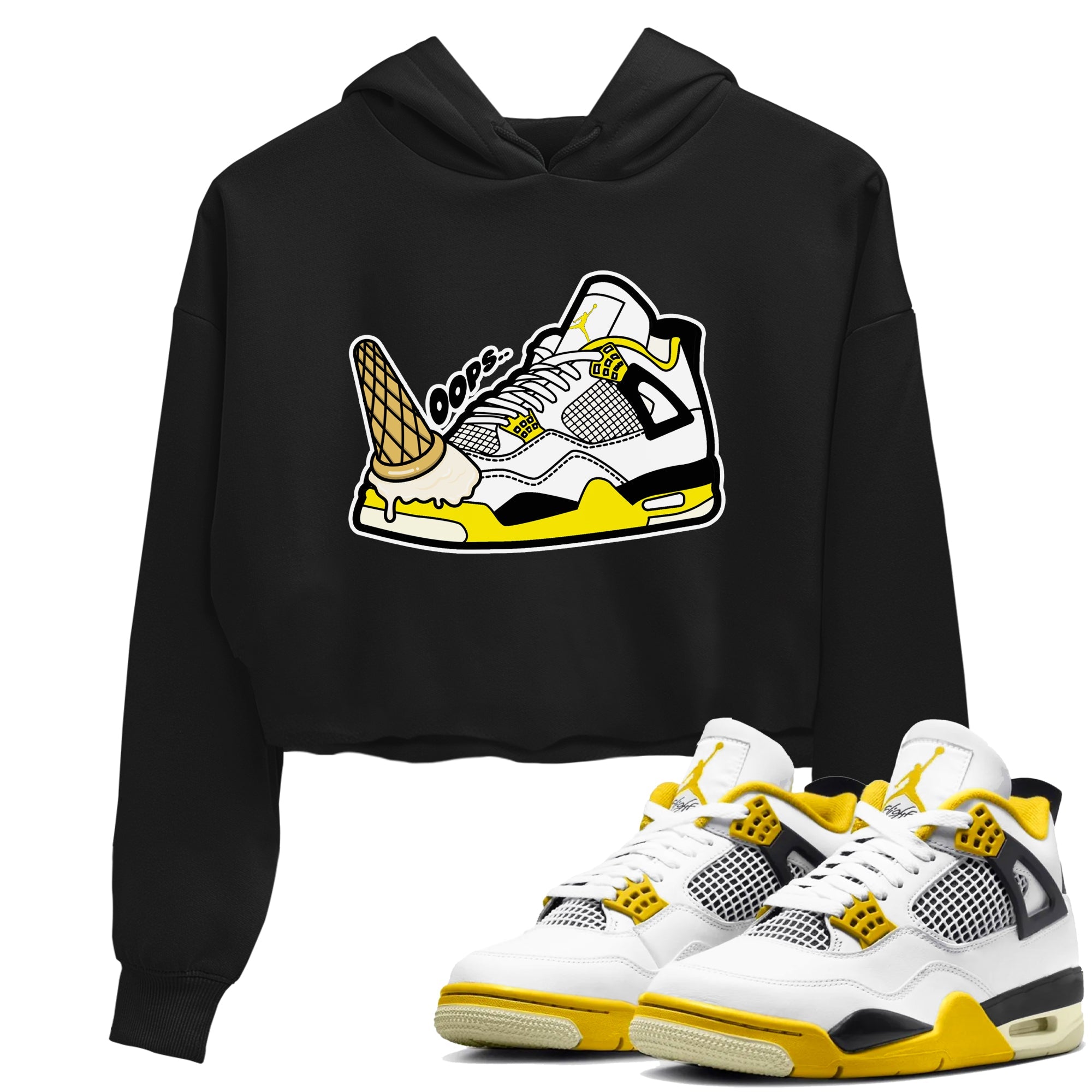 AJ4 Vivid Sulfur shirt to match jordans Dropped Ice Cream sneaker tees Air Jordan 4 Vivid Sulfur Drip Gear Zone Black 1 crop length shirt