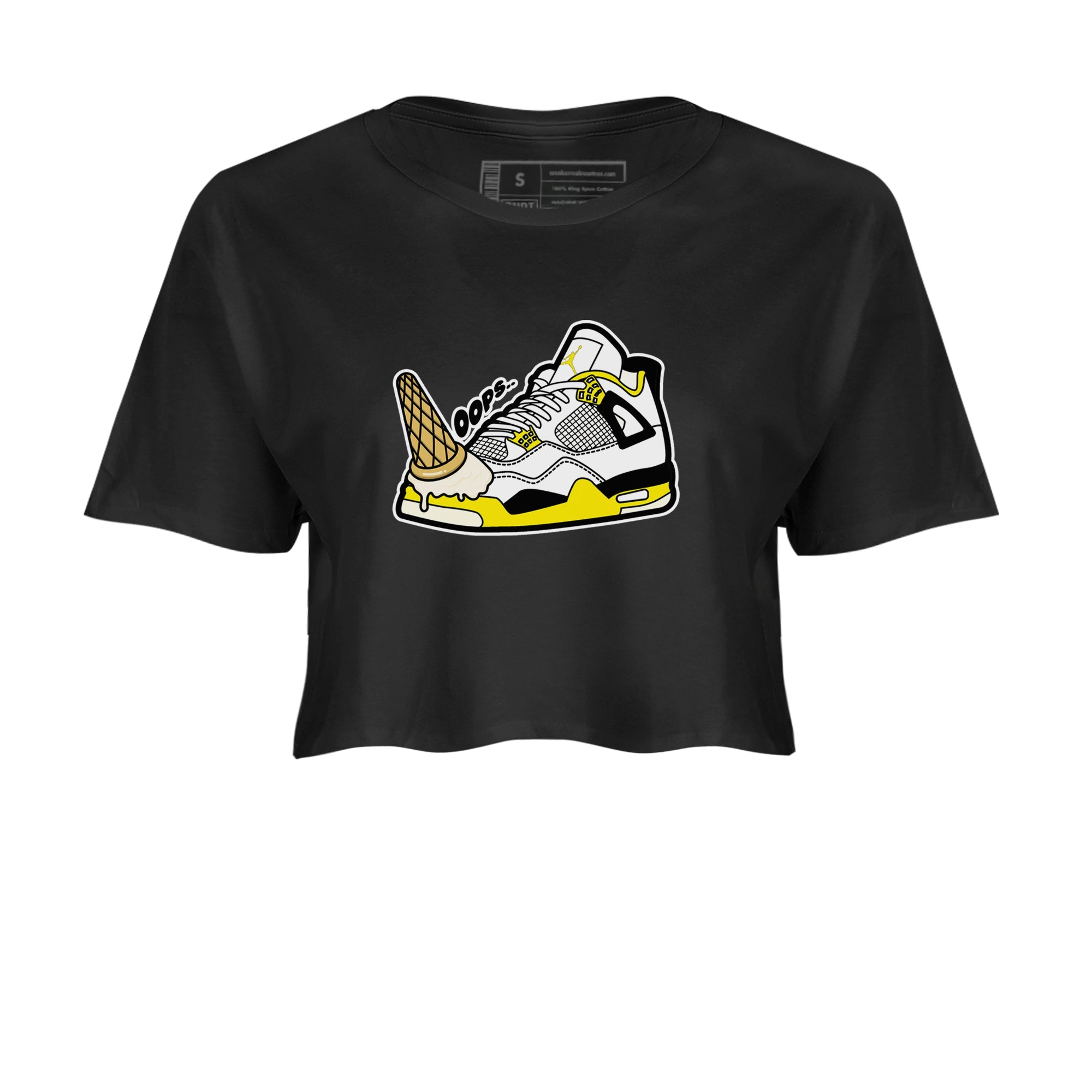 AJ4 Vivid Sulfur shirt to match jordans Dropped Ice Cream sneaker tees Air Jordan 4 Vivid Sulfur Drip Gear Zone Black 2 crop length shirt
