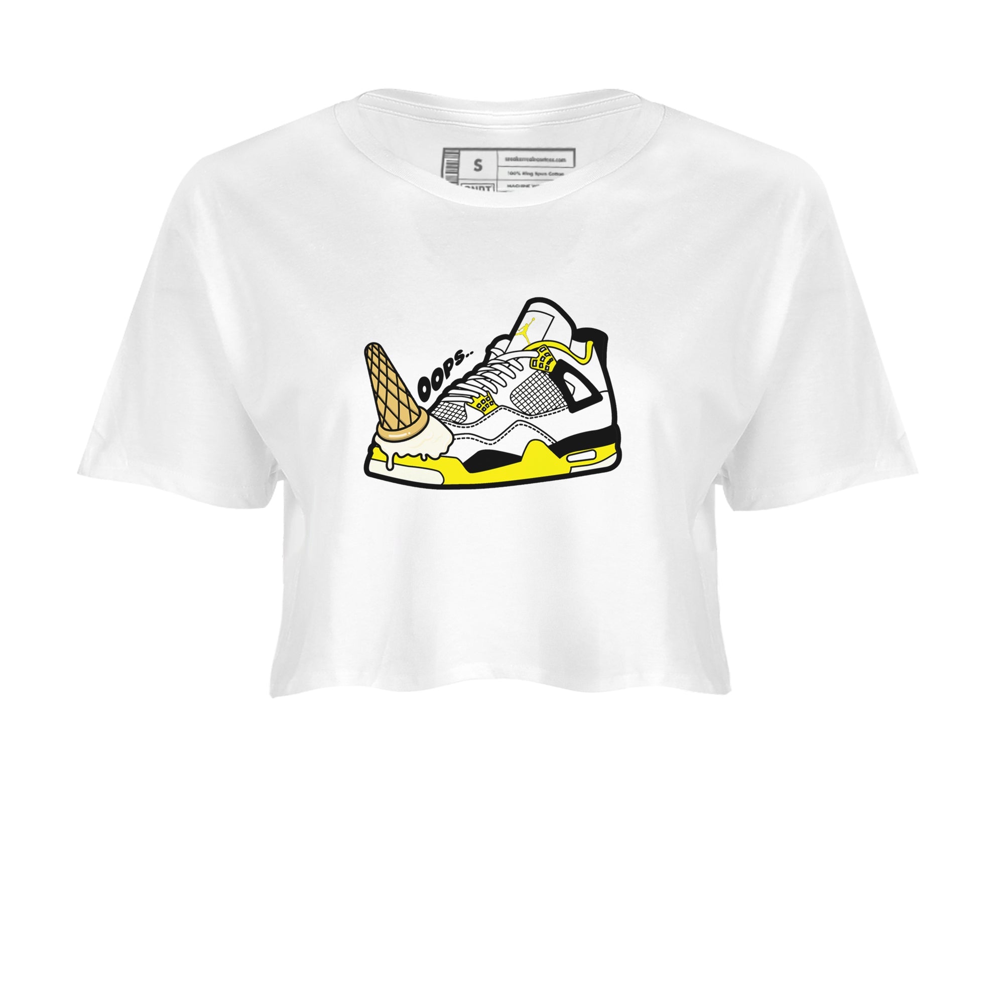 AJ4 Vivid Sulfur shirt to match jordans Dropped Ice Cream sneaker tees Air Jordan 4 Vivid Sulfur Drip Gear Zone White 2 crop length shirt