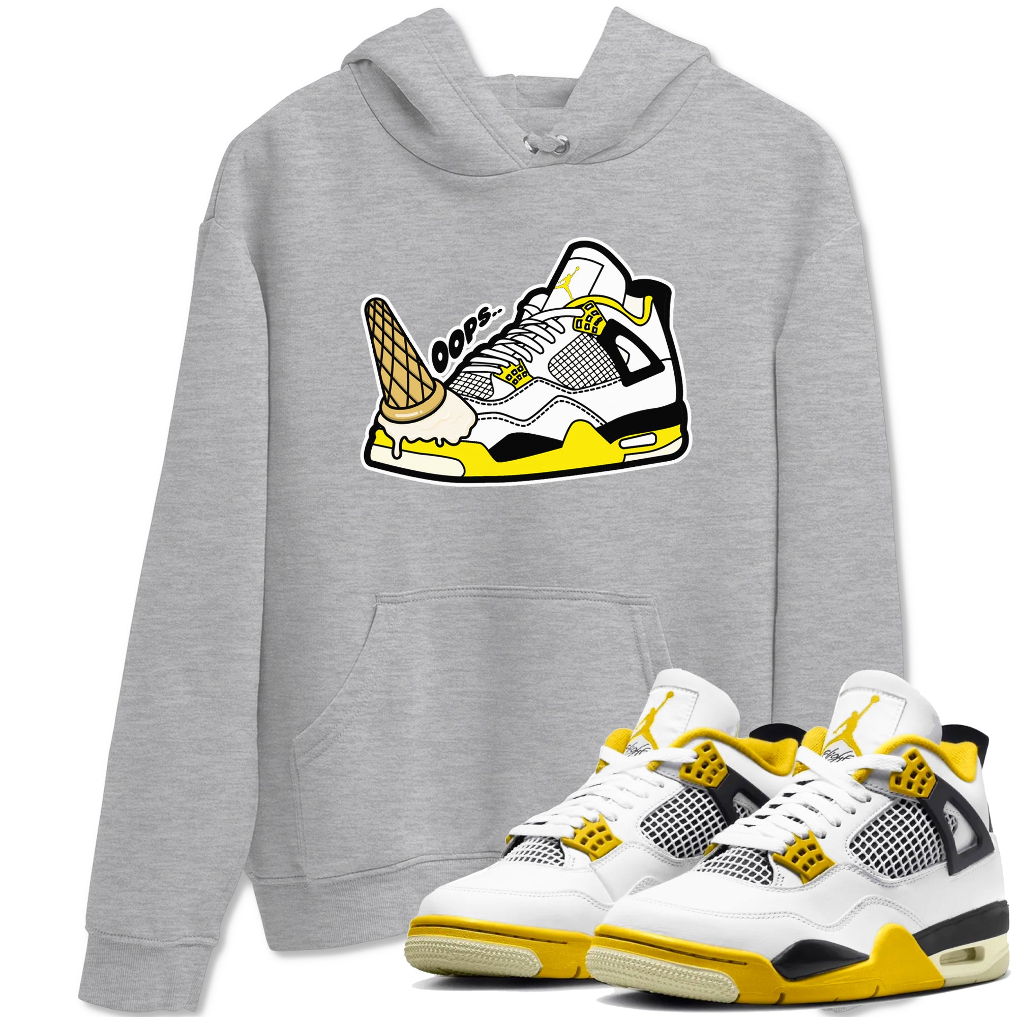 AJ4 Vivid Sulfur shirt to match jordans Dropped Ice Cream sneaker tees Air Jordan 4 Vivid Sulfur Drip Gear Zone unisex cotton Heather Grey 1 crew neck shirt