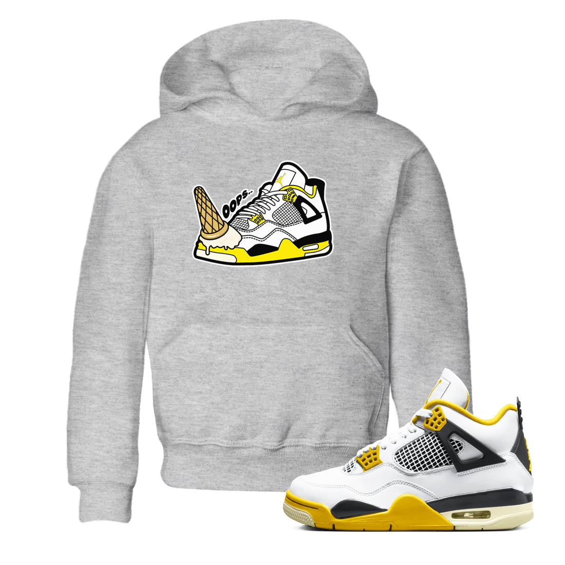 AJ4 Vivid Sulfur shirt to match jordans Dropped Ice Cream sneaker tees Air Jordan 4 Vivid Sulfur Drip Gear Zone baby toddler Heather Grey 1 cotton Shirt