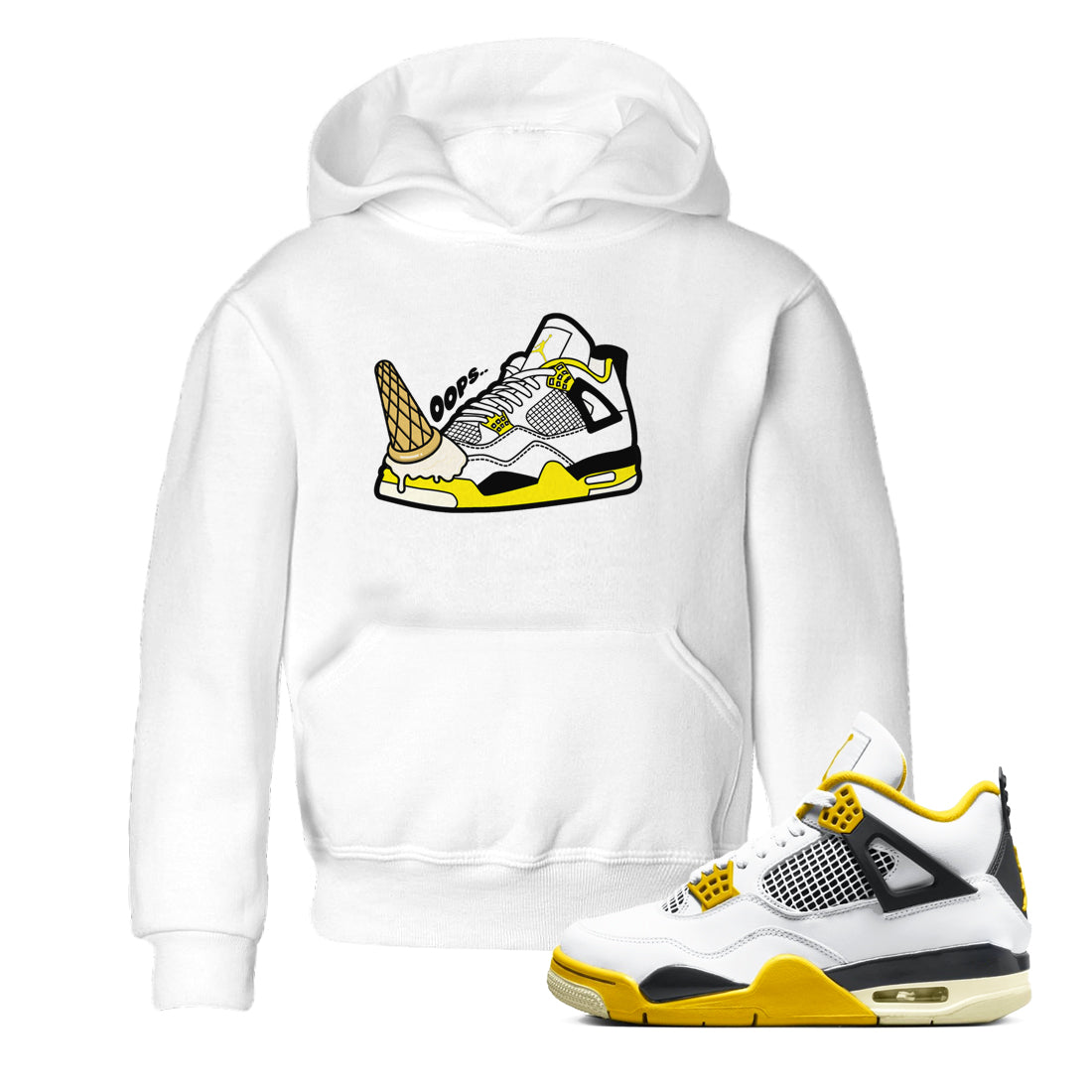 AJ4 Vivid Sulfur shirt to match jordans Dropped Ice Cream sneaker tees Air Jordan 4 Vivid Sulfur Drip Gear Zone baby toddler White 1 cotton Shirt