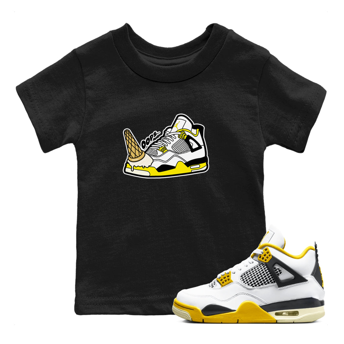 AJ4 Vivid Sulfur shirt to match jordans Dropped Ice Cream sneaker tees Air Jordan 4 Vivid Sulfur Drip Gear Zone baby toddler Black 1 cotton Shirt