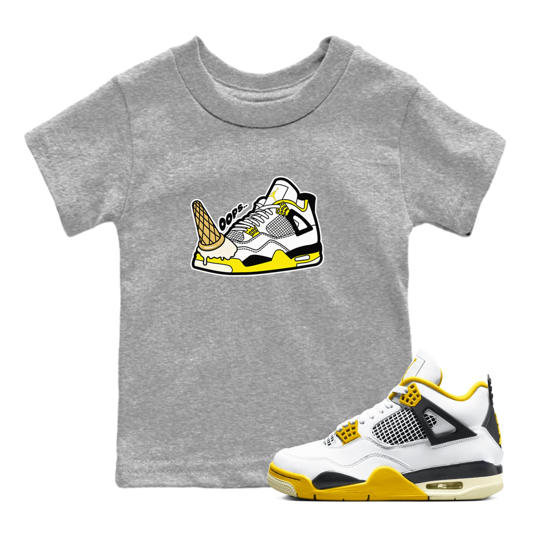 AJ4 Vivid Sulfur shirt to match jordans Dropped Ice Cream sneaker tees Air Jordan 4 Vivid Sulfur Drip Gear Zone baby toddler Heather Grey 1 cotton Shirt