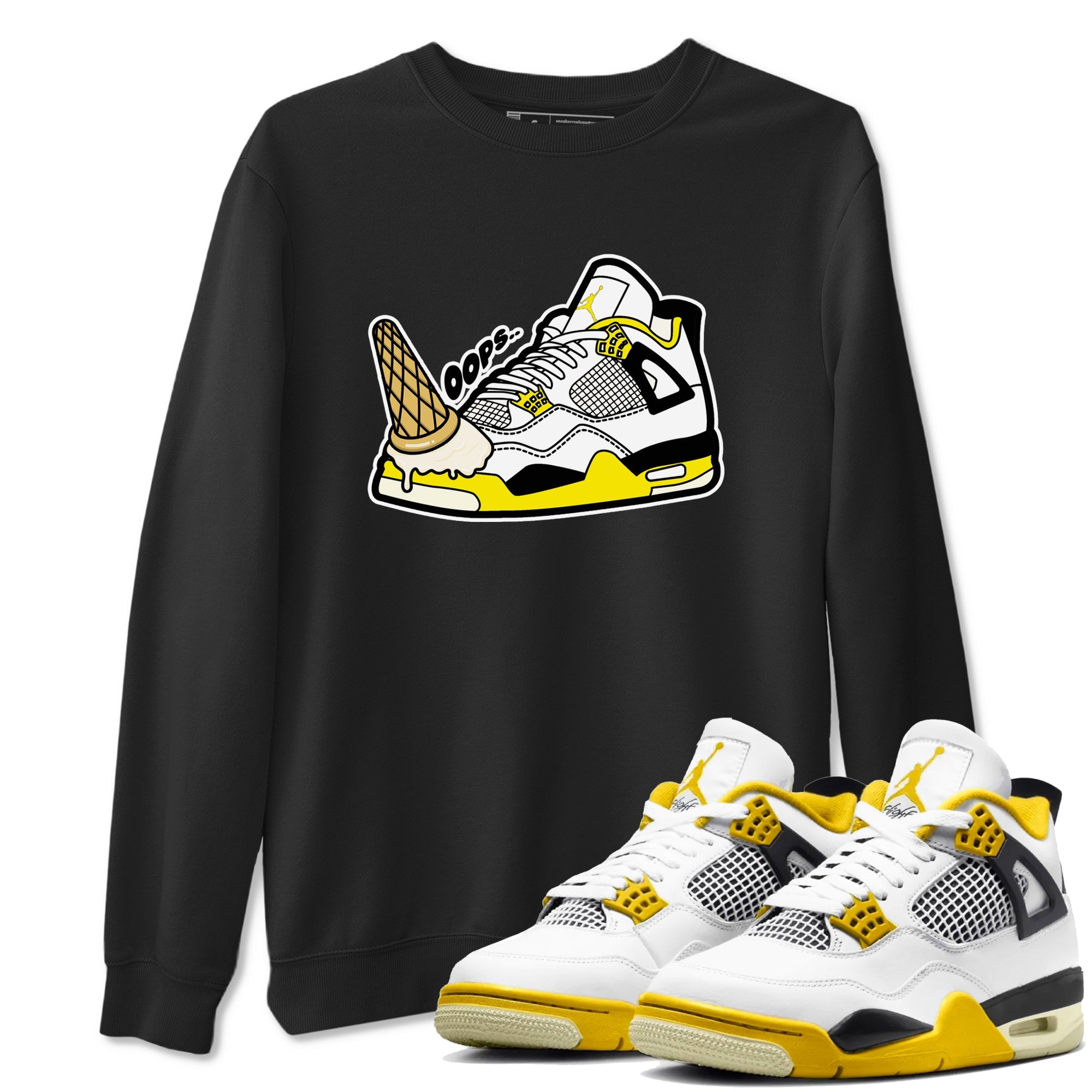 AJ4 Vivid Sulfur shirt to match jordans Dropped Ice Cream sneaker tees Air Jordan 4 Vivid Sulfur Drip Gear Zone unisex cotton Black 1 crew neck shirt