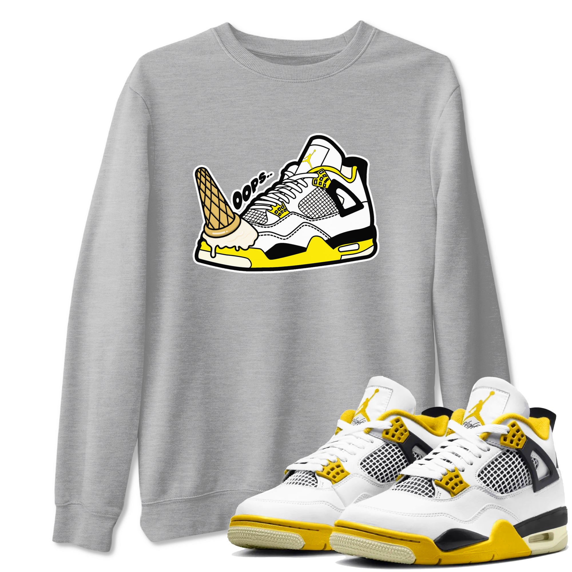 AJ4 Vivid Sulfur shirt to match jordans Dropped Ice Cream sneaker tees Air Jordan 4 Vivid Sulfur Drip Gear Zone unisex cotton Heather Grey 1 crew neck shirt