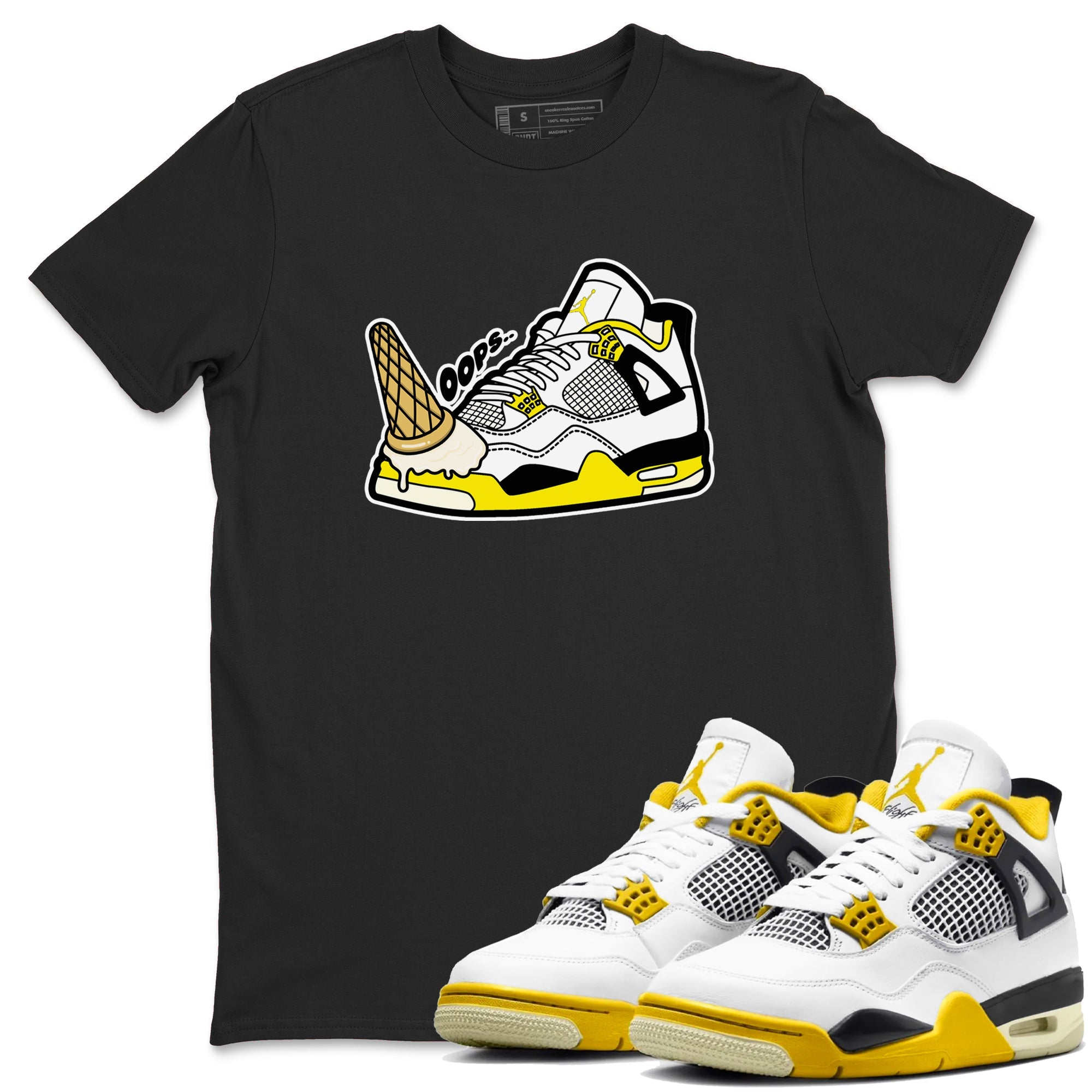 AJ4 Vivid Sulfur shirt to match jordans Dropped Ice Cream sneaker tees Air Jordan 4 Vivid Sulfur Drip Gear Zone unisex cotton Black 1 crew neck shirt