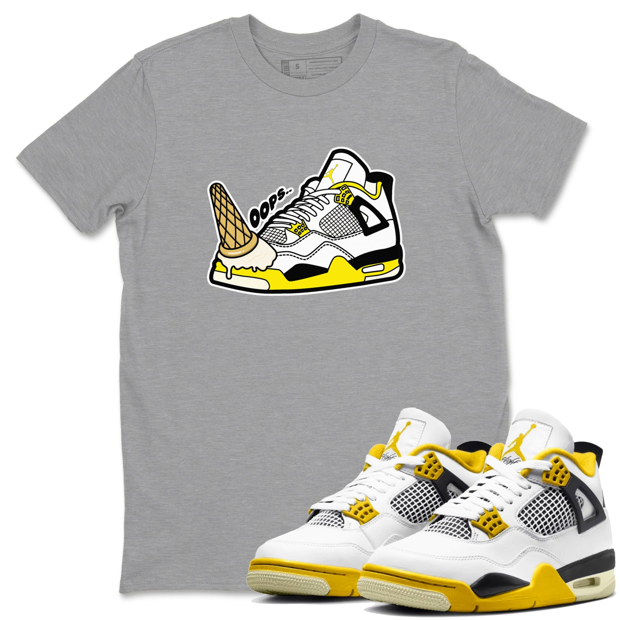 AJ4 Vivid Sulfur shirt to match jordans Dropped Ice Cream sneaker tees Air Jordan 4 Vivid Sulfur Drip Gear Zone unisex cotton Heather Grey 1 crew neck shirt