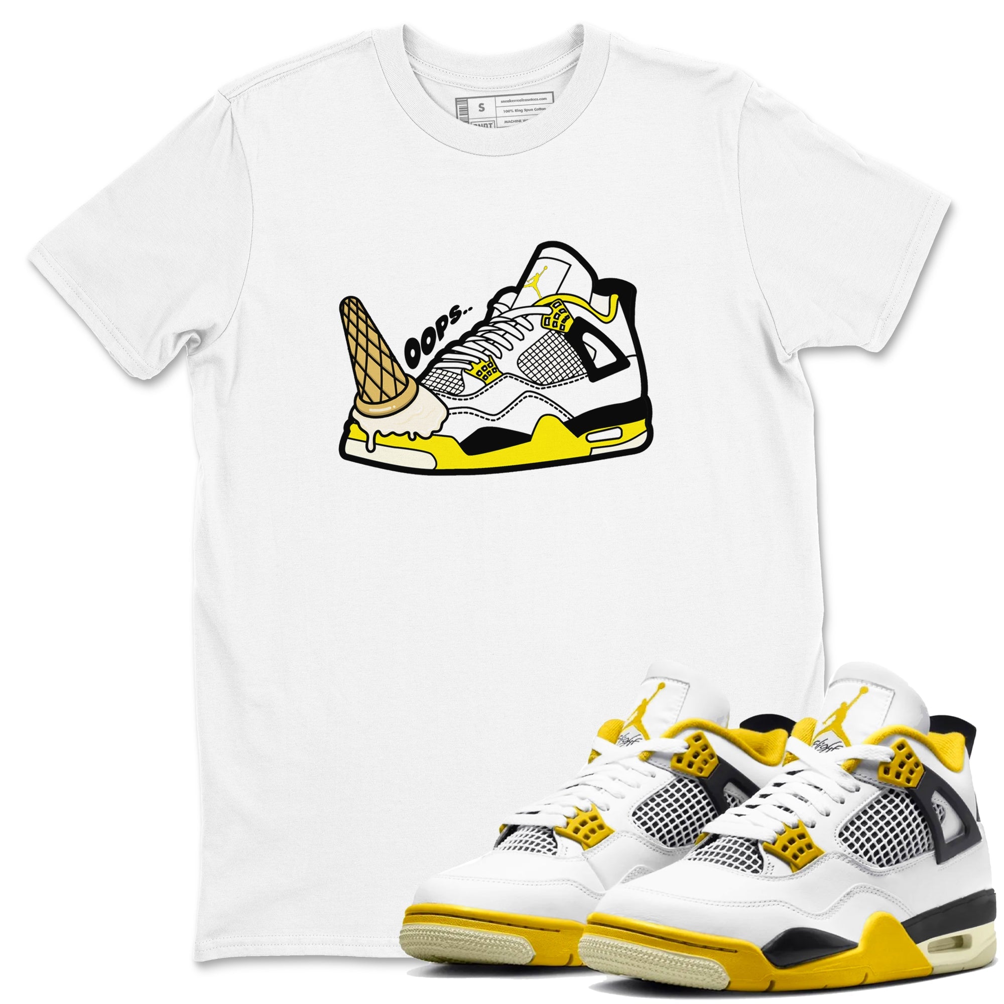 AJ4 Vivid Sulfur shirt to match jordans Dropped Ice Cream sneaker tees Air Jordan 4 Vivid Sulfur Drip Gear Zone unisex cotton White 1 crew neck shirt