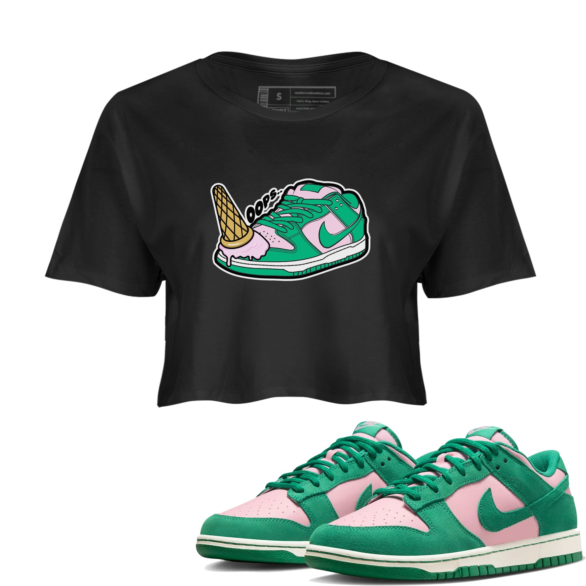 Dunk Low Medium Soft Pink Malachite shirt to match jordans Dropped Ice Cream sneaker tees Dunk Medium Soft Pink Malachite Drip Gear Zone Black 1 crop length shirt