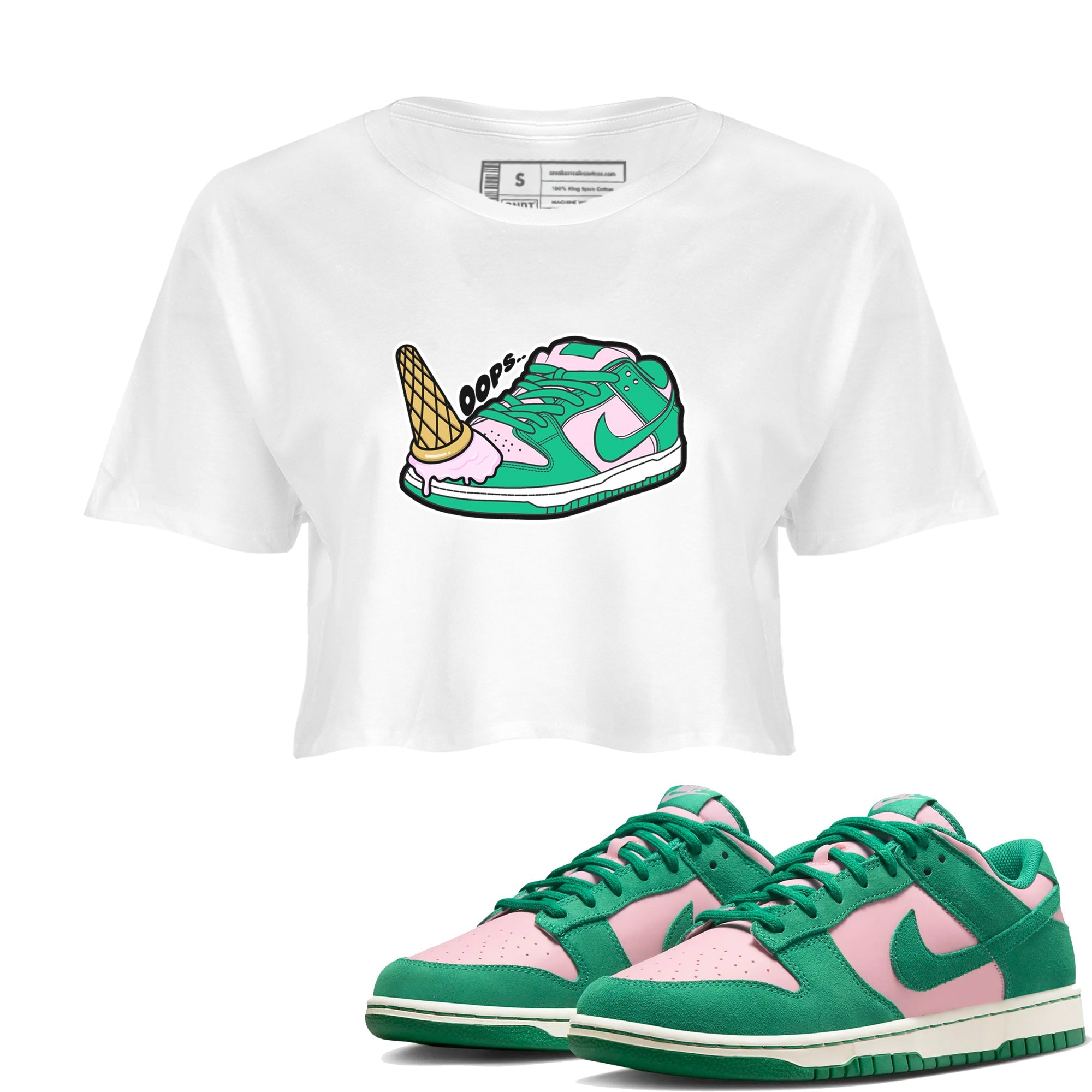 Dunk Low Medium Soft Pink Malachite shirt to match jordans Dropped Ice Cream sneaker tees Dunk Medium Soft Pink Malachite Drip Gear Zone White 1 crop length shirt