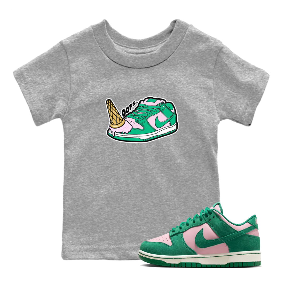 Dunk Low Medium Soft Pink Malachite shirt to match jordans Dropped Ice Cream sneaker tees Dunk Medium Soft Pink Malachite Drip Gear Zone baby toddler Heather Grey 1 cotton Shirt