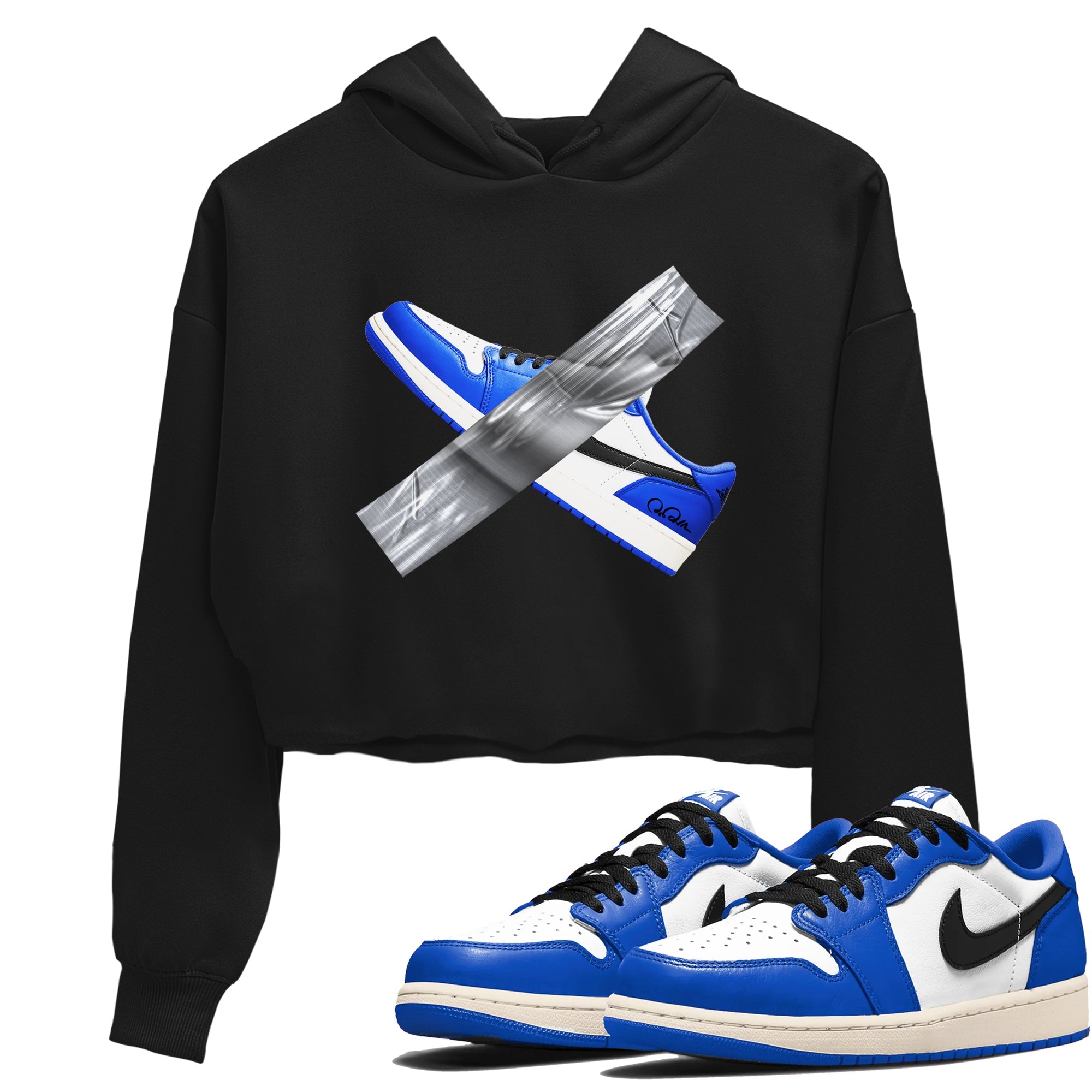 AJ1 Game Royal shirt to match jordans Duct Tape sneaker tees Air Jordan 1 Game Royal Drip Gear Zone Black 1 crop length shirt