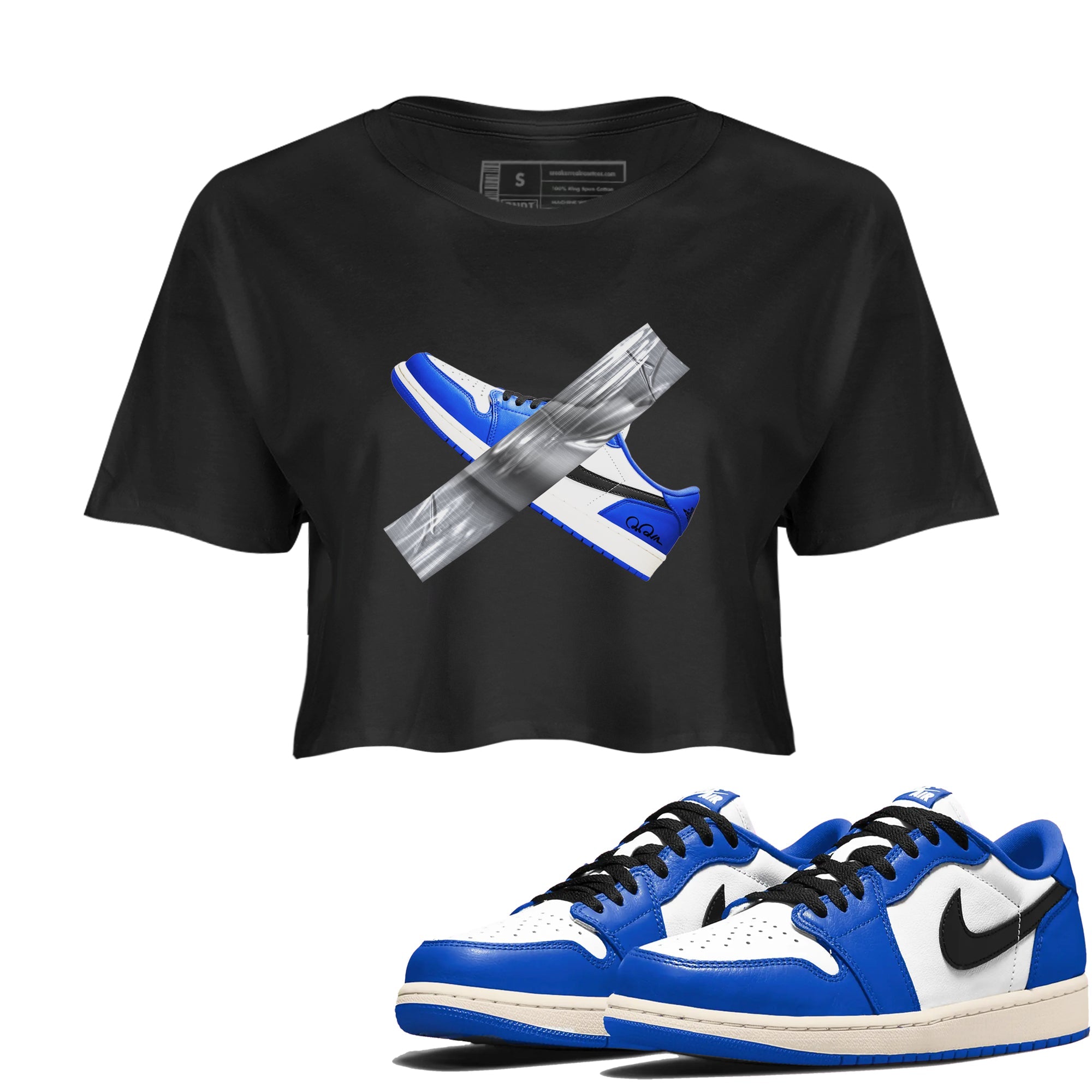 AJ1 Game Royal shirt to match jordans Duct Tape sneaker tees Air Jordan 1 Game Royal Drip Gear Zone Black 1 crop length shirt