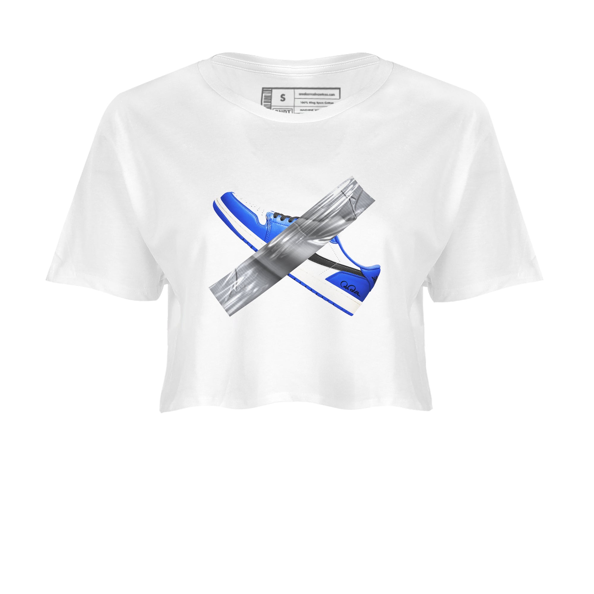 AJ1 Game Royal shirt to match jordans Duct Tape sneaker tees Air Jordan 1 Game Royal Drip Gear Zone White 2 crop length shirt