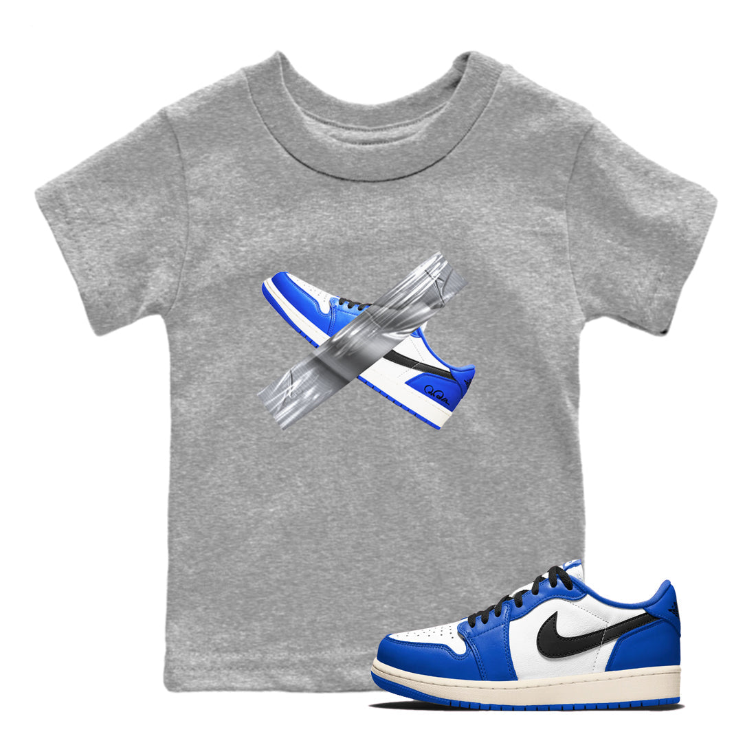 AJ1 Game Royal shirt to match jordans Duct Tape sneaker tees Air Jordan 1 Game Royal Drip Gear Zone baby toddler Heather Grey 1 cotton Shirt