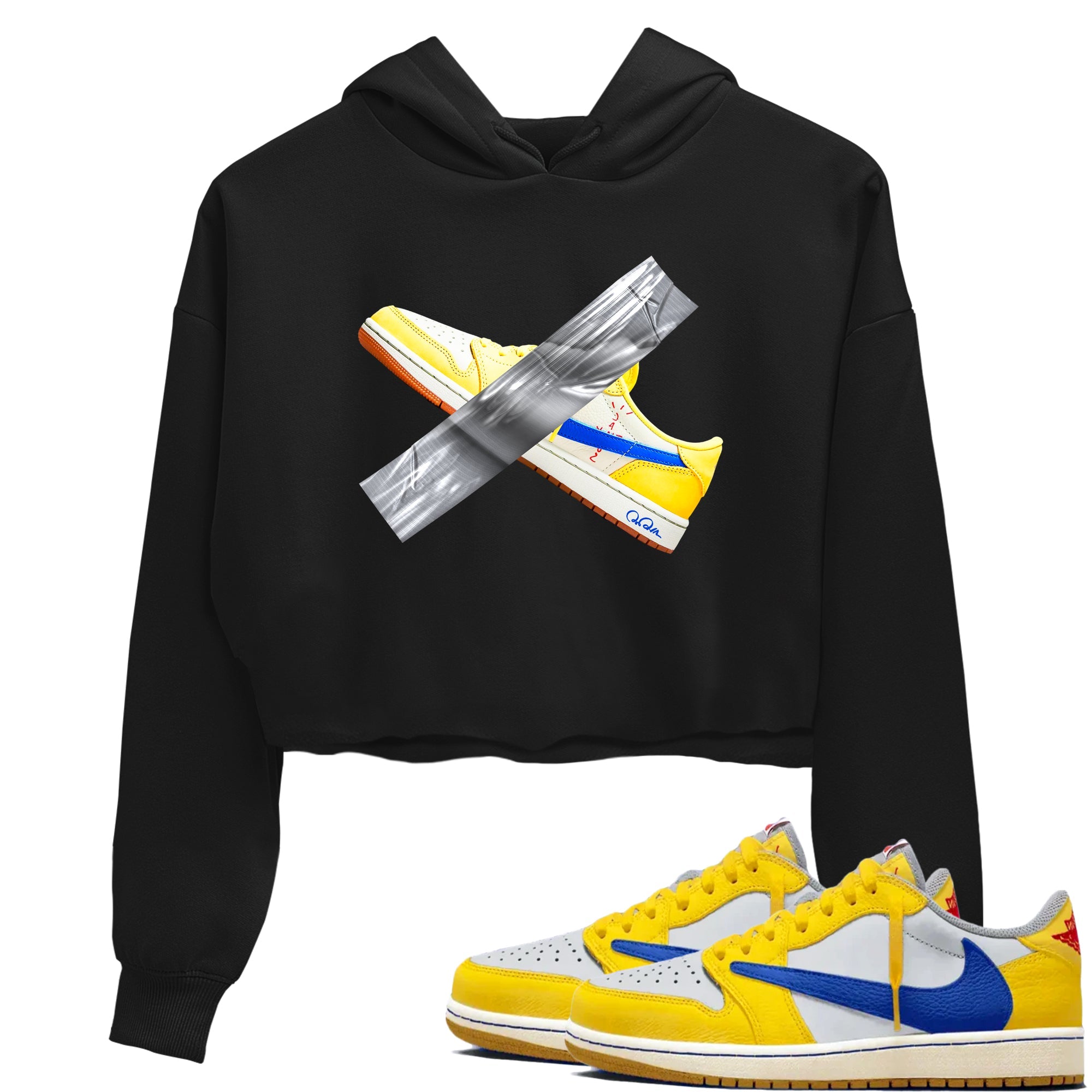 1s Travis Scott Canary shirt to match jordans Duct Tape sneaker tees Air Jordan 1 Travis Scott Canary Drip Gear Zone Black 1 crop length shirt