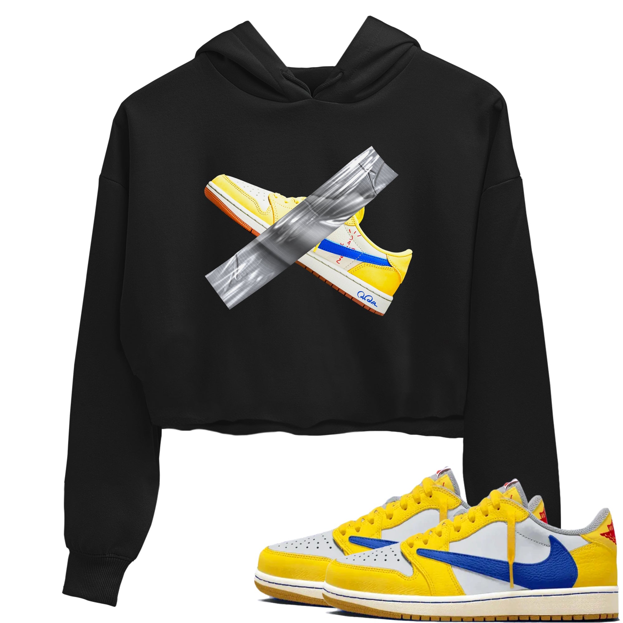 1s Travis Scott Canary shirt to match jordans Duct Tape sneaker tees Air Jordan 1 Travis Scott Canary Drip Gear Zone Black 2 crop length shirt