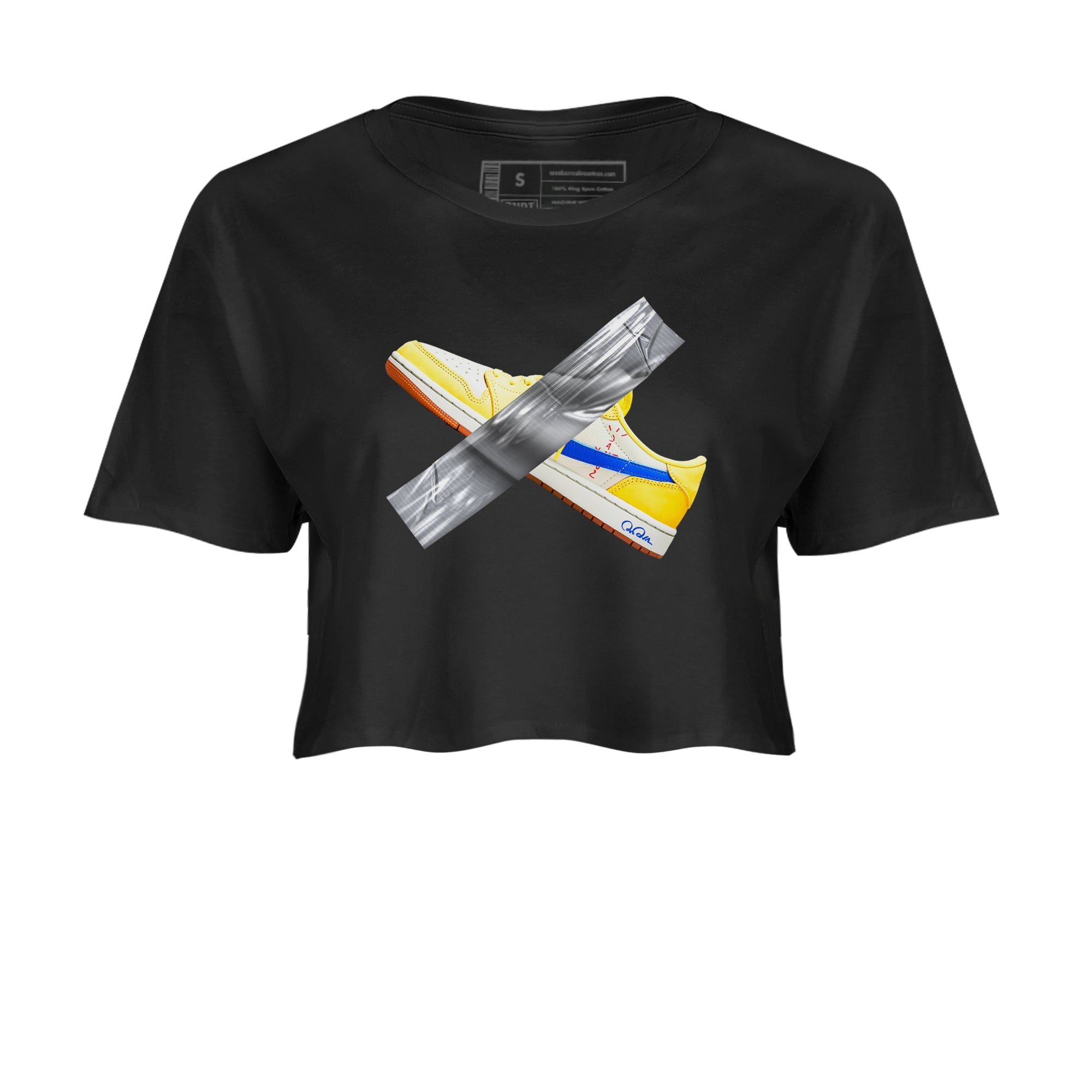 1s Travis Scott Canary shirt to match jordans Duct Tape sneaker tees Air Jordan 1 Travis Scott Canary Drip Gear Zone Black 2 crop length shirt