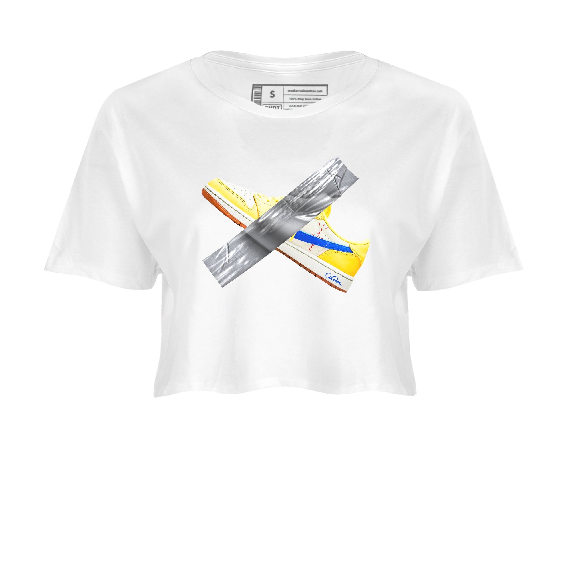 1s Travis Scott Canary shirt to match jordans Duct Tape sneaker tees Air Jordan 1 Travis Scott Canary Drip Gear Zone White 2 crop length shirt
