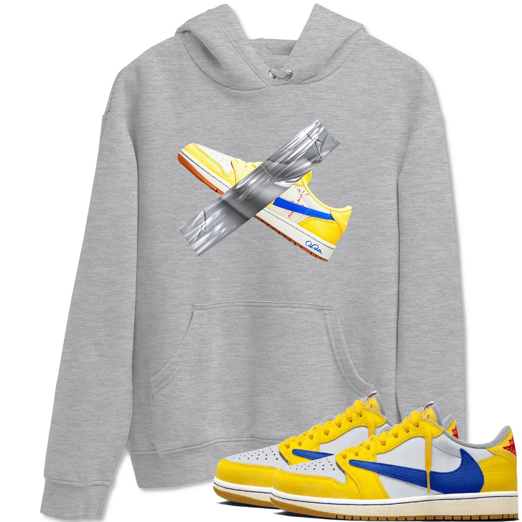 1s Travis Scott Canary shirt to match jordans Duct Tape sneaker tees Air Jordan 1 Travis Scott Canary Drip Gear Zone unisex cotton Heather Grey 1 crew neck shirt