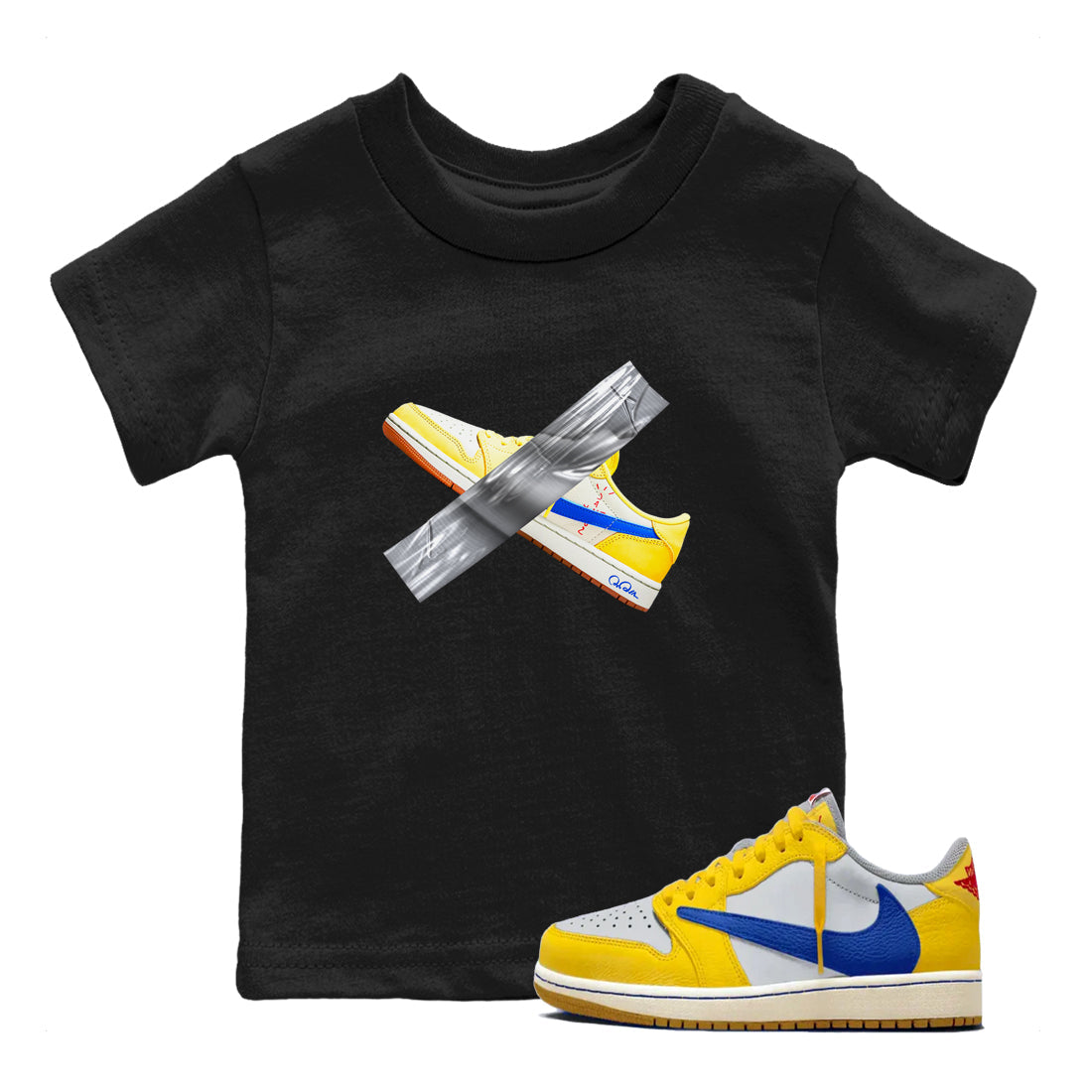 1s Travis Scott Canary shirt to match jordans Duct Tape sneaker tees Air Jordan 1 Travis Scott Canary Drip Gear Zone baby toddler Black 1 cotton Shirt