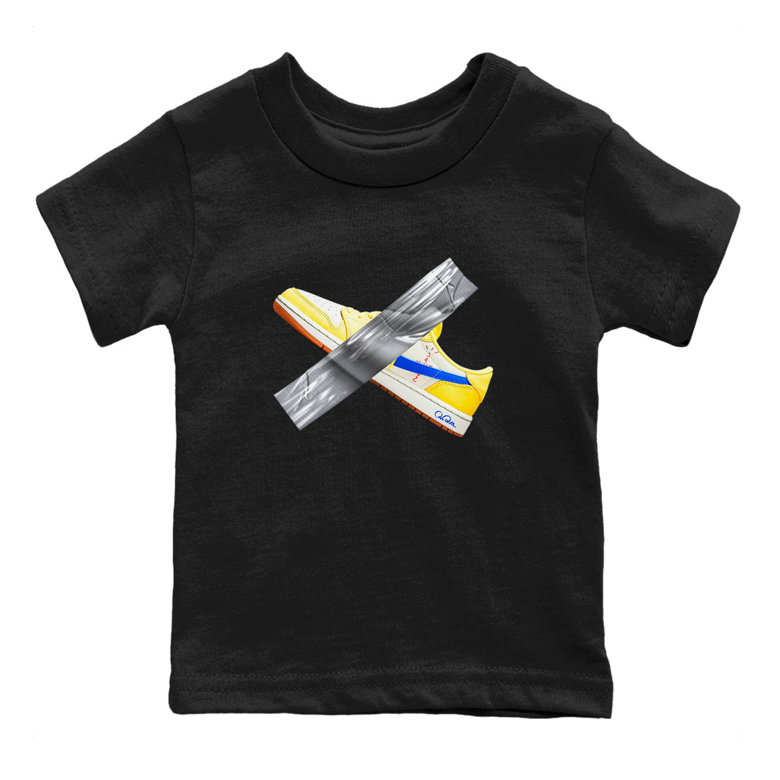 1s Travis Scott Canary shirt to match jordans Duct Tape sneaker tees Air Jordan 1 Travis Scott Canary Drip Gear Zone baby toddler Black 2 cotton Shirt