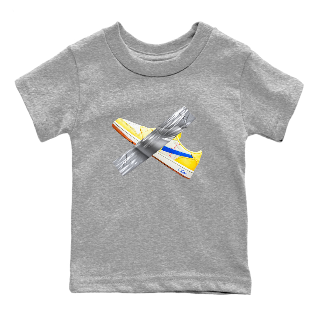 1s Travis Scott Canary shirt to match jordans Duct Tape sneaker tees Air Jordan 1 Travis Scott Canary Drip Gear Zone baby toddler Heather Grey 2 cotton Shirt