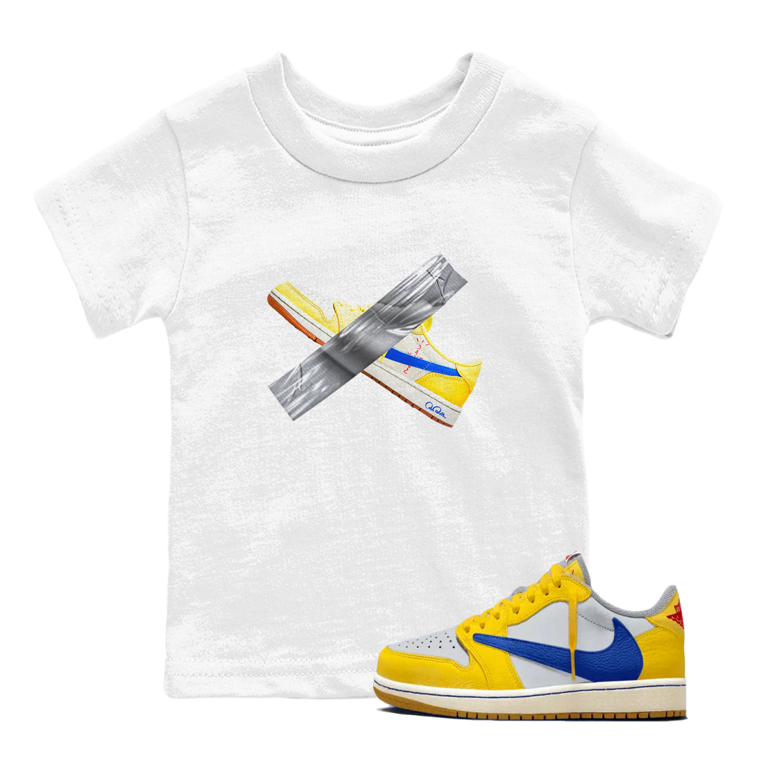 1s Travis Scott Canary shirt to match jordans Duct Tape sneaker tees Air Jordan 1 Travis Scott Canary Drip Gear Zone baby toddler White 1 cotton Shirt
