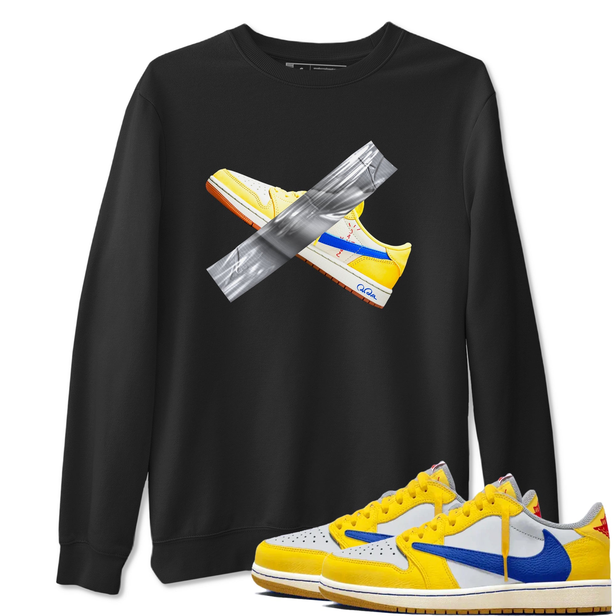 1s Travis Scott Canary shirt to match jordans Duct Tape sneaker tees Air Jordan 1 Travis Scott Canary Drip Gear Zone unisex cotton Black 1 crew neck shirt