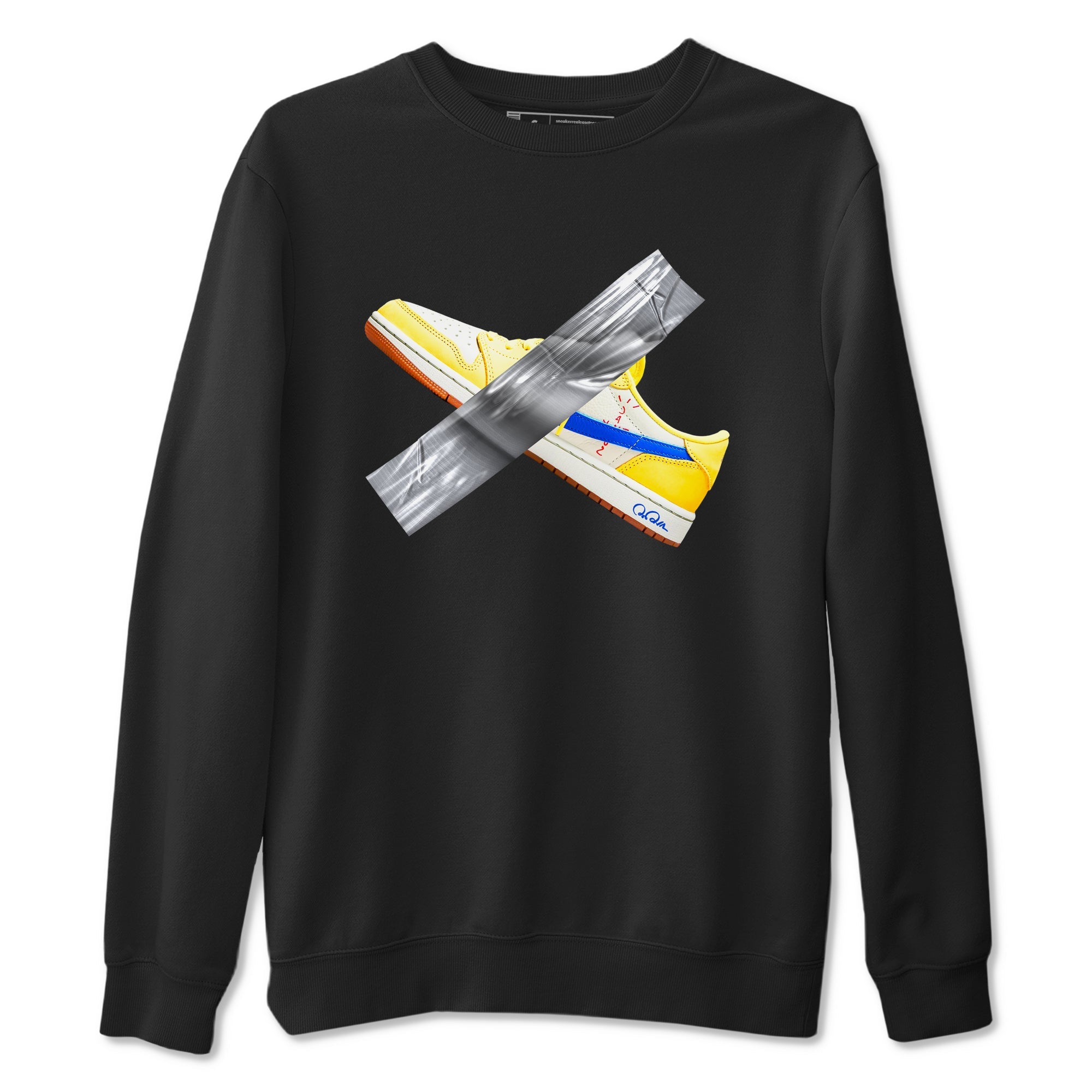 1s Travis Scott Canary shirt to match jordans Duct Tape sneaker tees Air Jordan 1 Travis Scott Canary Drip Gear Zone unisex cotton Black 2 crew neck shirt