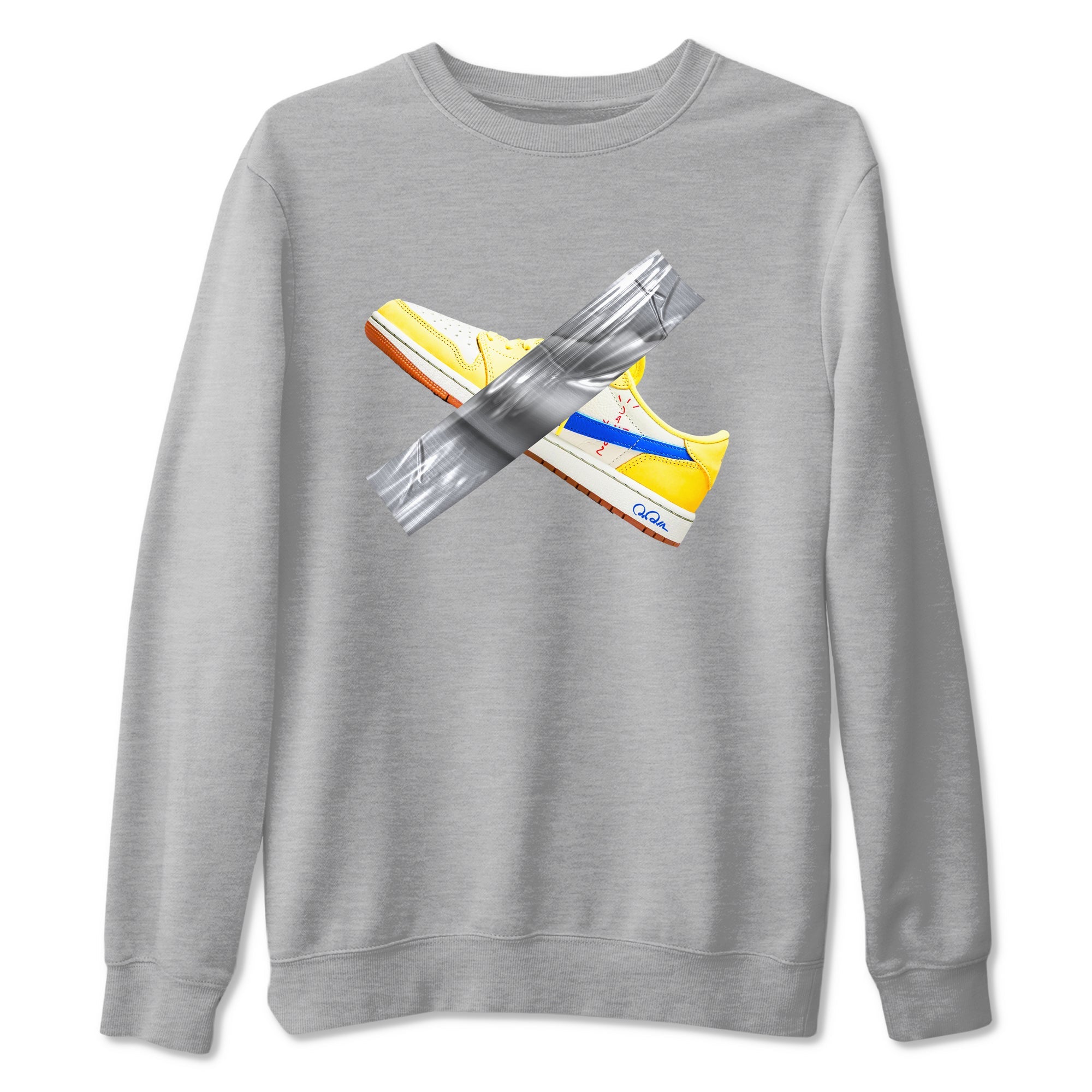 1s Travis Scott Canary shirt to match jordans Duct Tape sneaker tees Air Jordan 1 Travis Scott Canary Drip Gear Zone unisex cotton Heather Grey 2 crew neck shirt
