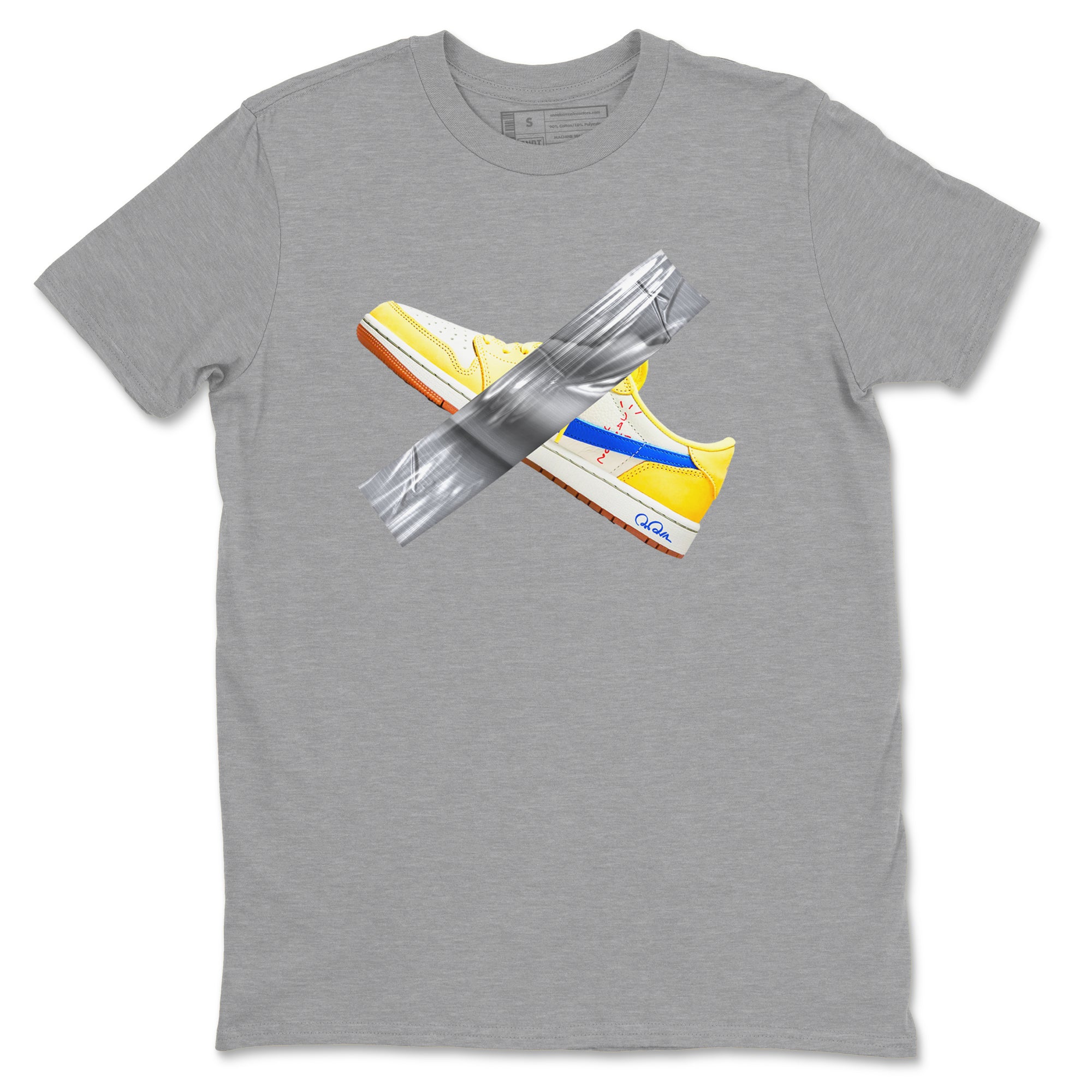 1s Travis Scott Canary shirt to match jordans Duct Tape sneaker tees Air Jordan 1 Travis Scott Canary Drip Gear Zone unisex cotton Heather Grey 2 crew neck shirt