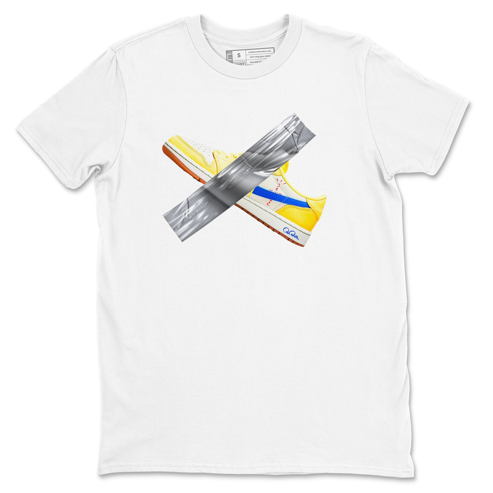 1s Travis Scott Canary shirt to match jordans Duct Tape sneaker tees Air Jordan 1 Travis Scott Canary Drip Gear Zone unisex cotton White 2 crew neck shirt