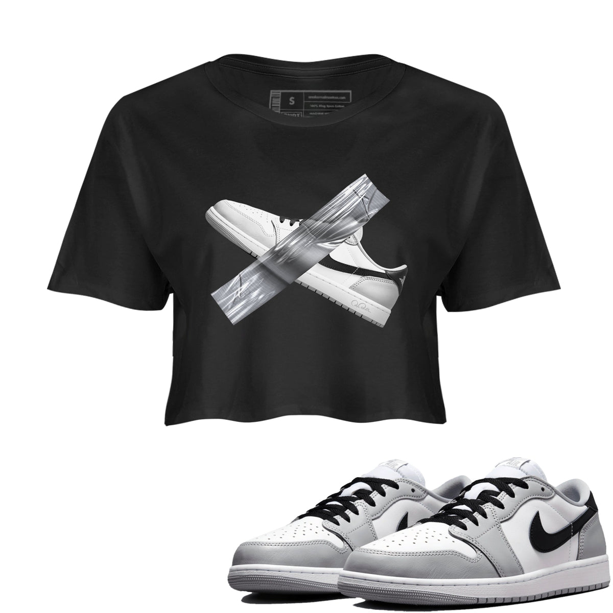 1s Wolf Grey shirts to match jordans Duct Tape sneaker match tees Air Jordan 1 Wolf Grey Drip Gear Zone streetwear brand Black 1 crop tee