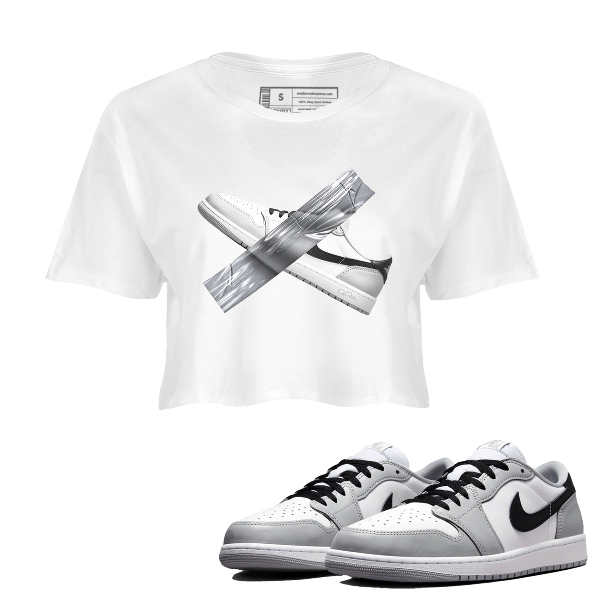 1s Wolf Grey shirts to match jordans Duct Tape sneaker match tees Air Jordan 1 Wolf Grey Drip Gear Zone streetwear brand White 1 crop tee