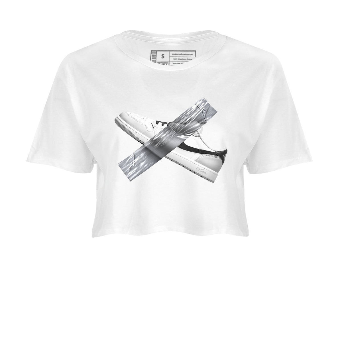 1s Wolf Grey shirts to match jordans Duct Tape sneaker match tees Air Jordan 1 Wolf Grey Drip Gear Zone streetwear brand White 2 crop tee
