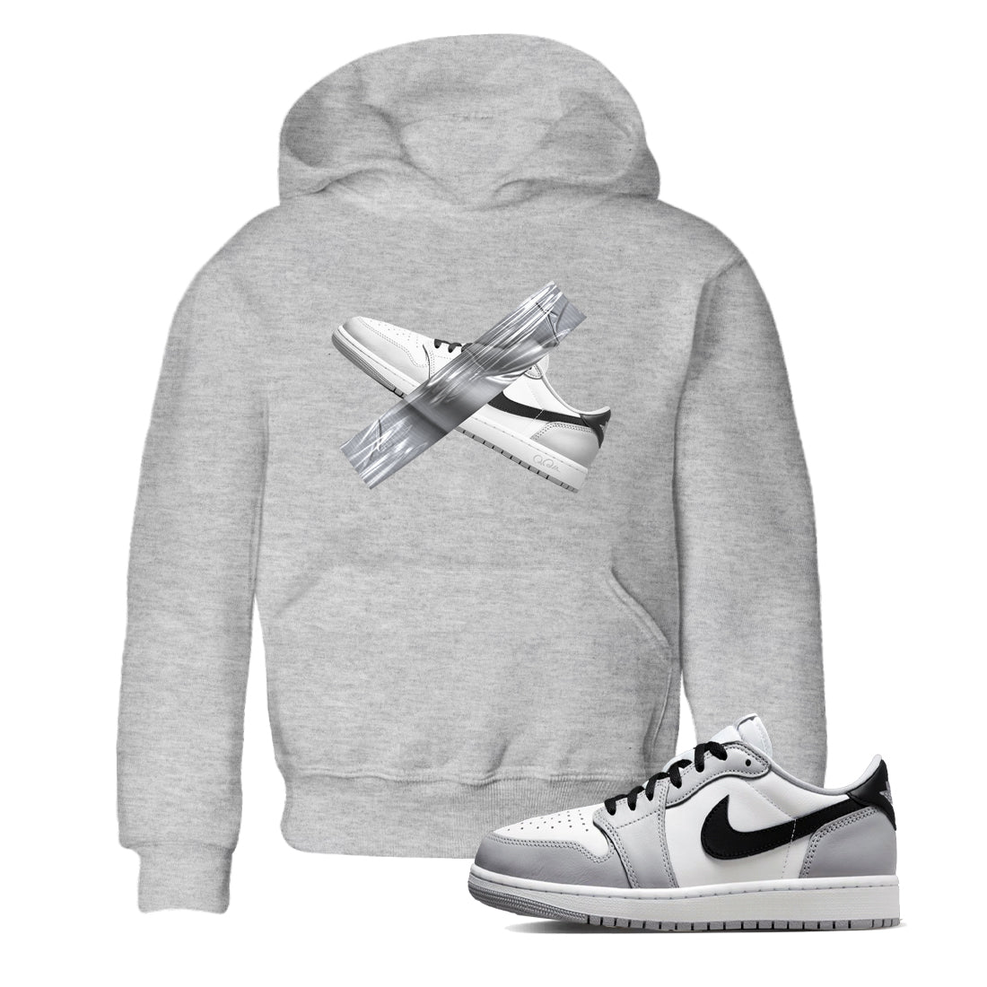 1s Wolf Grey shirts to match jordans Duct Tape sneaker match tees Air Jordan 1 Wolf Grey Drip Gear Zone streetwear brand Baby and Youth Heather Grey 1 cotton tee