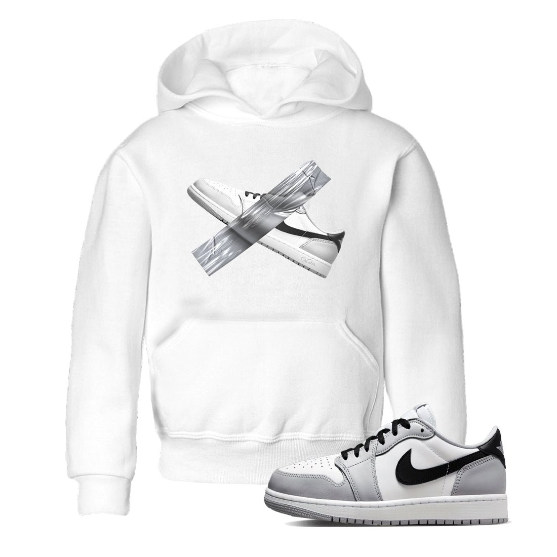 1s Wolf Grey shirts to match jordans Duct Tape sneaker match tees Air Jordan 1 Wolf Grey Drip Gear Zone streetwear brand Baby and Youth White 1 cotton tee