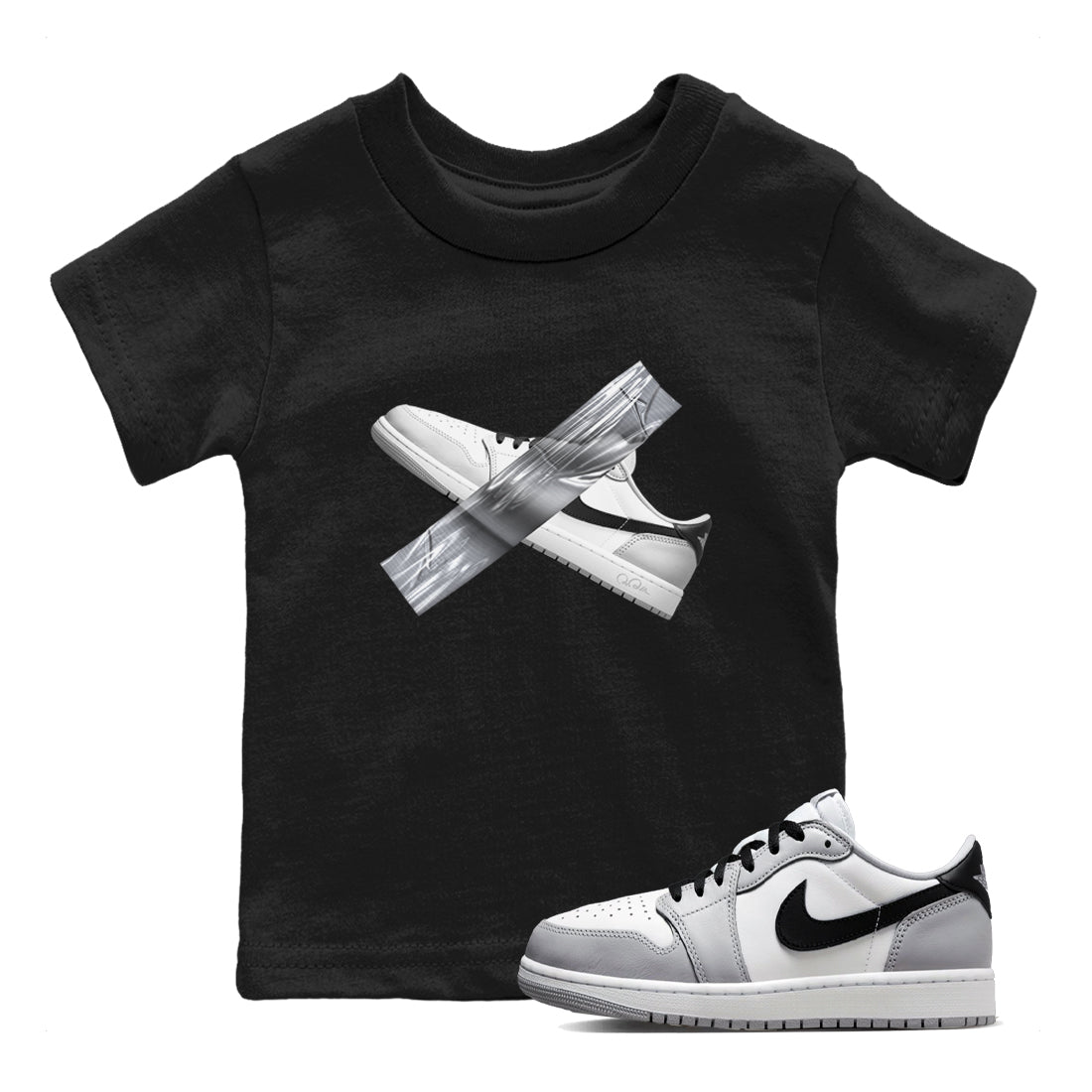 1s Wolf Grey shirts to match jordans Duct Tape sneaker match tees Air Jordan 1 Wolf Grey Drip Gear Zone streetwear brand Baby and Youth Black 1 cotton tee