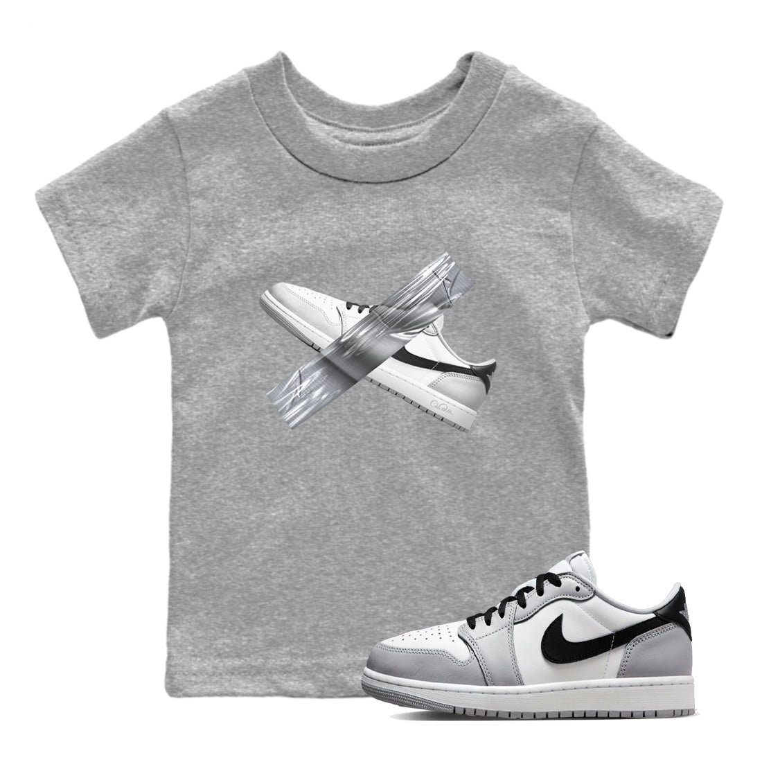 1s Wolf Grey shirts to match jordans Duct Tape sneaker match tees Air Jordan 1 Wolf Grey Drip Gear Zone streetwear brand Baby and Youth Heather Grey 1 cotton tee