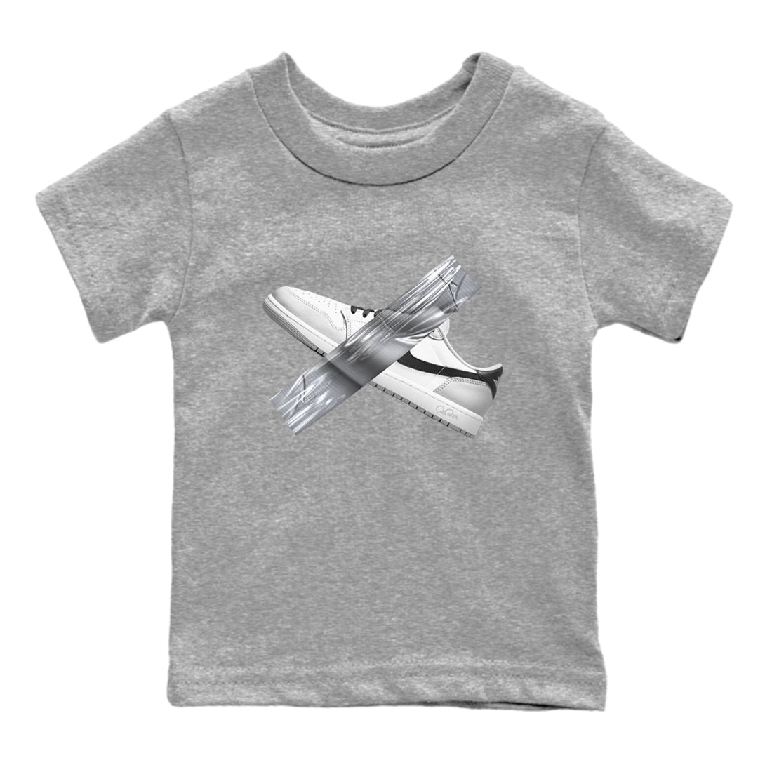 1s Wolf Grey shirts to match jordans Duct Tape sneaker match tees Air Jordan 1 Wolf Grey Drip Gear Zone streetwear brand Baby and Youth Heather Grey 2 cotton tee