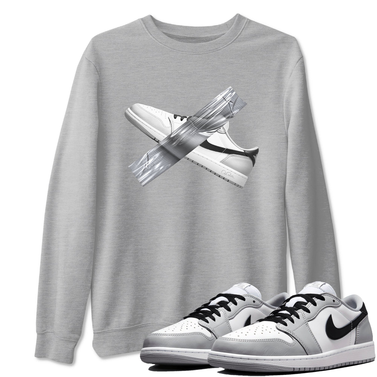 1s Wolf Grey shirts to match jordans Duct Tape sneaker match tees Air Jordan 1 Wolf Grey Drip Gear Zone streetwear brand Heather Grey 1 unisex cotton tee