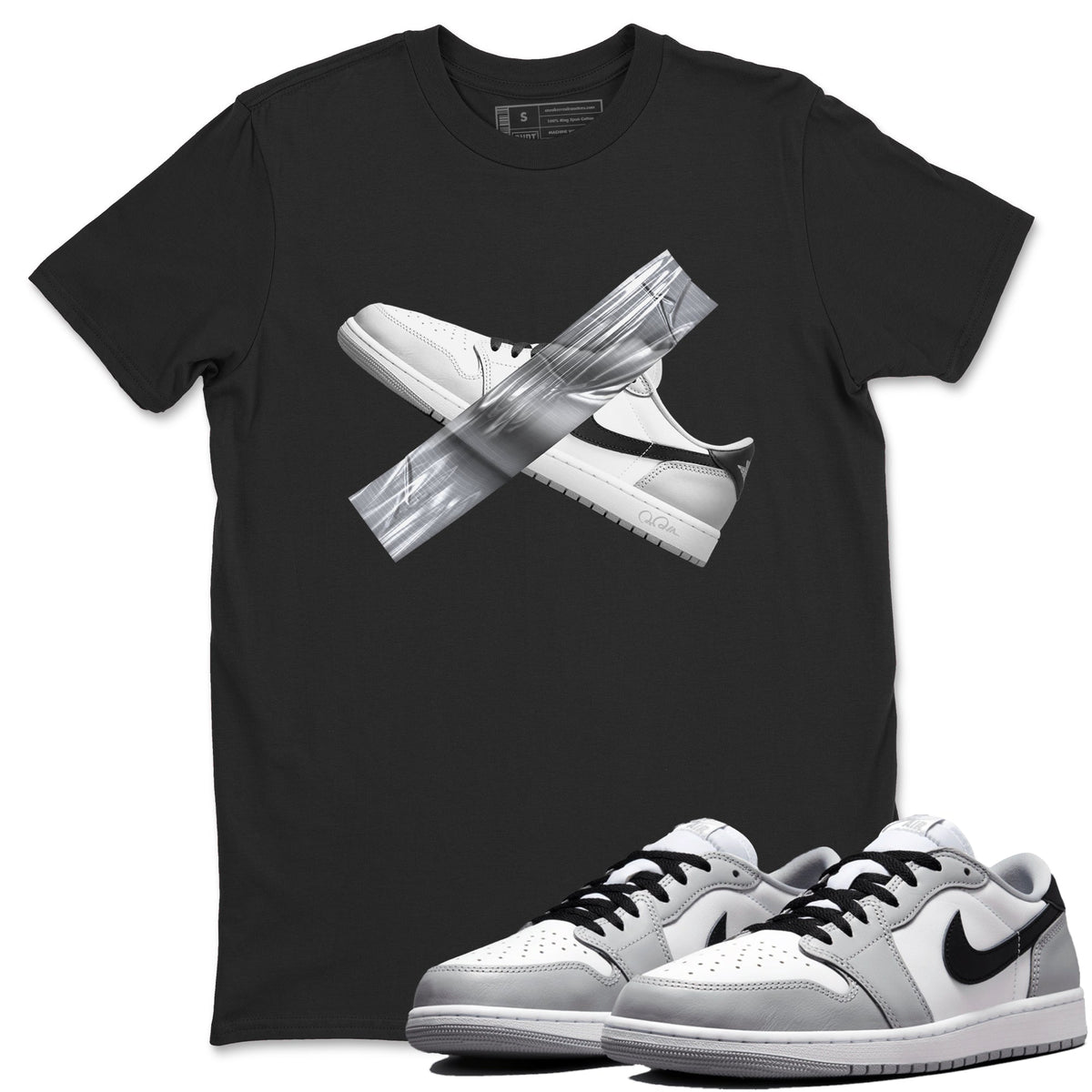 1s Wolf Grey shirts to match jordans Duct Tape sneaker match tees Air Jordan 1 Wolf Grey Drip Gear Zone streetwear brand Black 1 unisex cotton tee