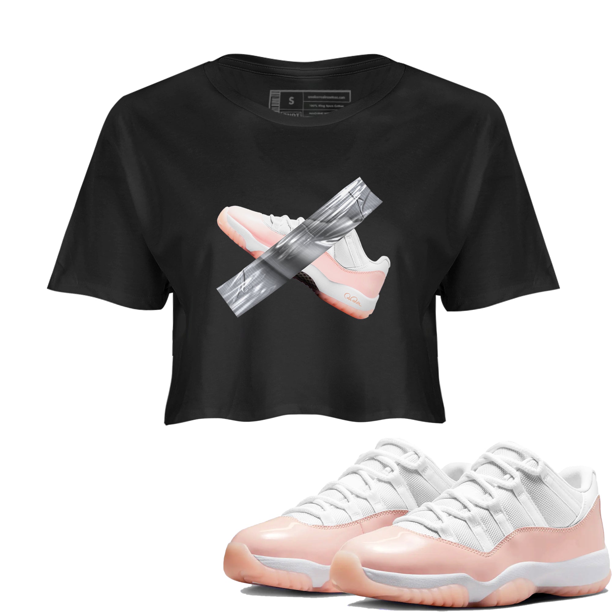 11s Legend Pink shirts to match jordans Duct Tape sneaker match tees Air Jordan 11 Legend Pink Drip Gear Zone streetwear brand Black 1 crop tee