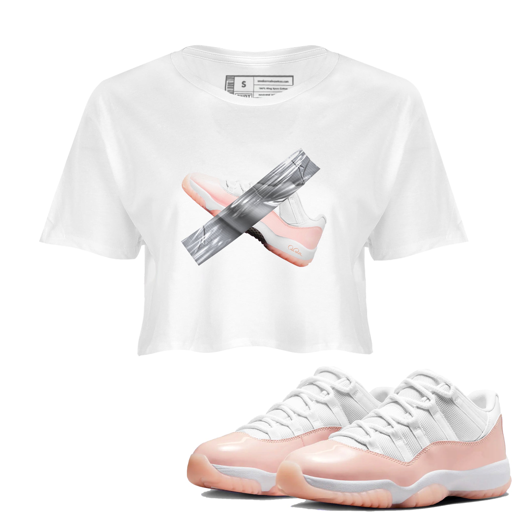 11s Legend Pink shirts to match jordans Duct Tape sneaker match tees Air Jordan 11 Legend Pink Drip Gear Zone streetwear brand White 1 crop tee