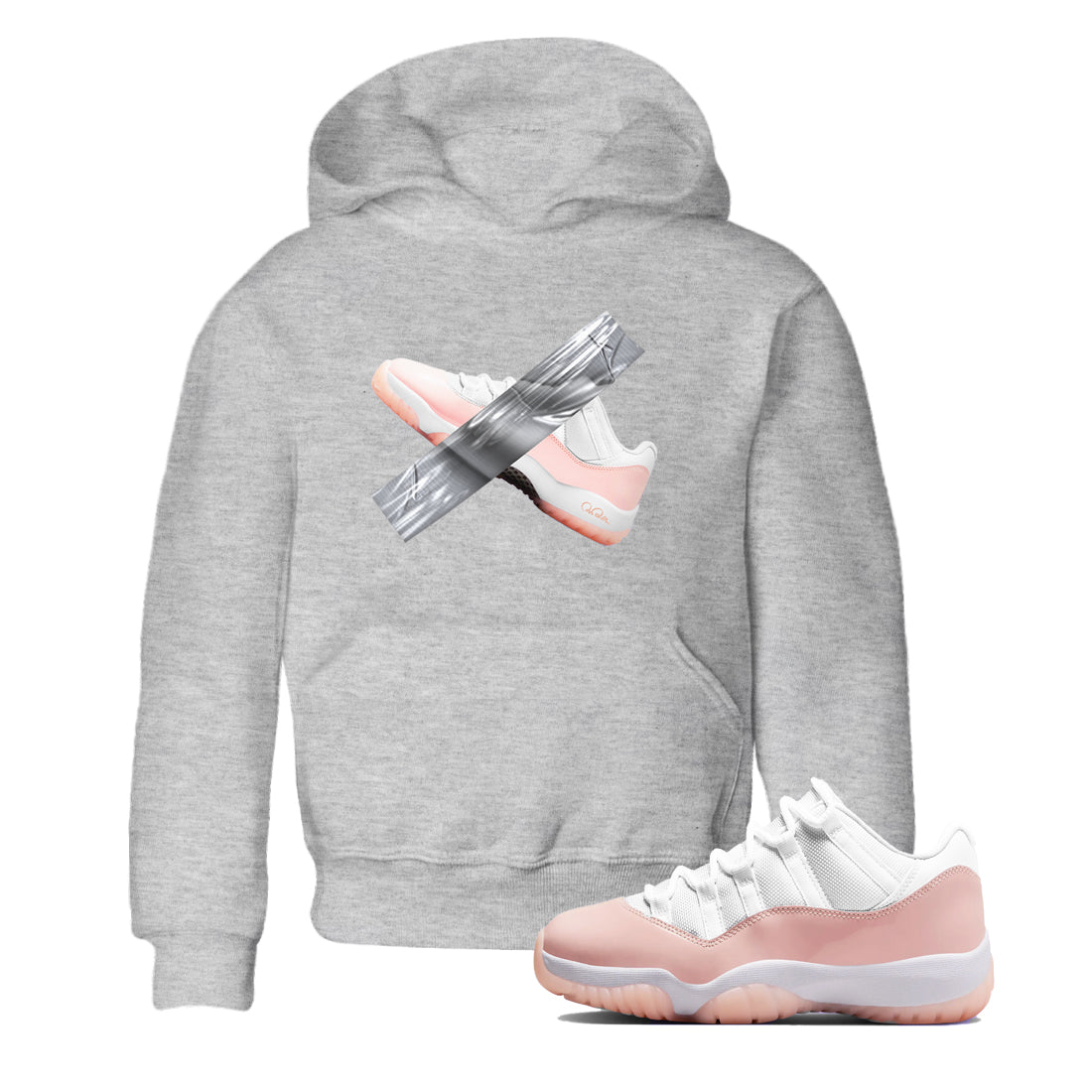 11s Legend Pink shirts to match jordans Duct Tape sneaker match tees Air Jordan 11 Legend Pink Drip Gear Zone streetwear brand Baby and Youth Heather Grey 1 cotton tee